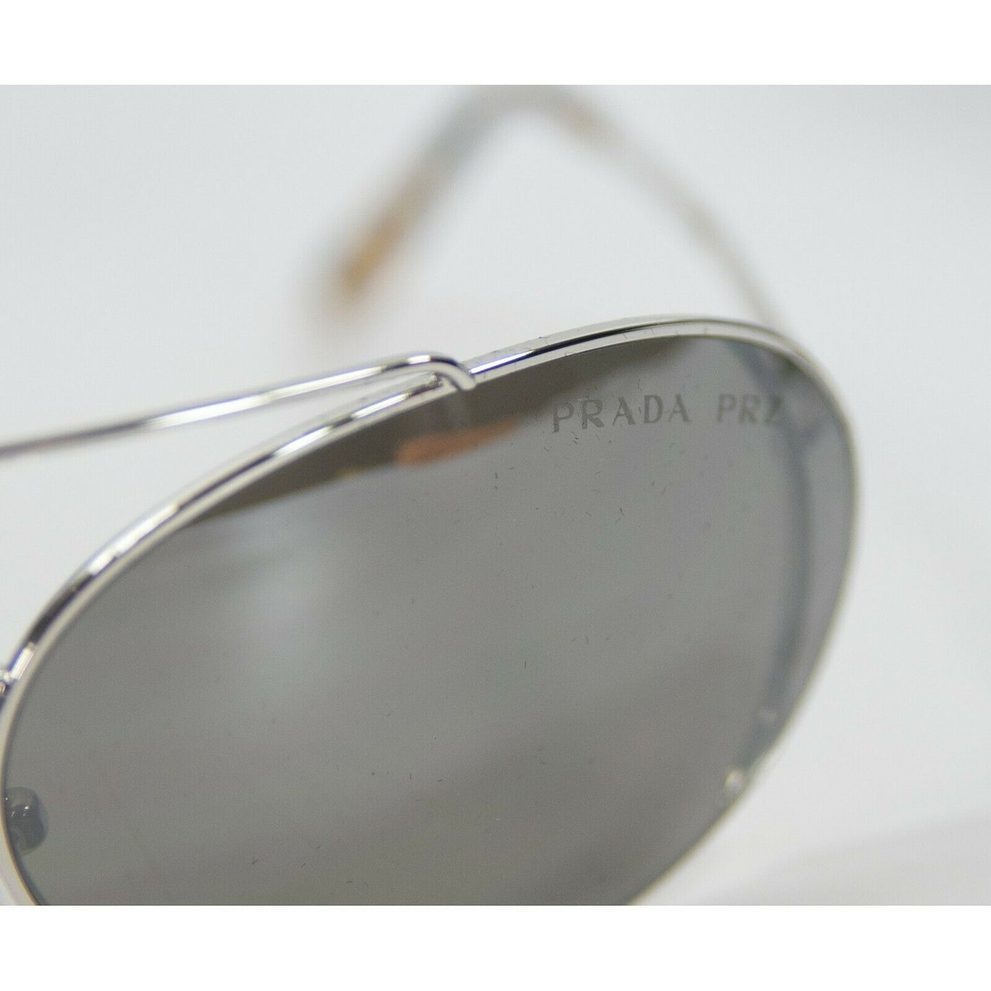 Prada SPR 66V Silver Thin Frame Polarized Metal Aviator Logo Sunglasses NWT Case