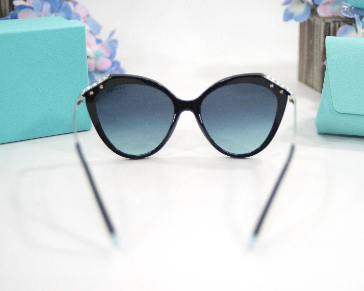 Tiffany & Co. TF4173B Black Frame Crystal Tiffany Blue Sunglasses NWT Case