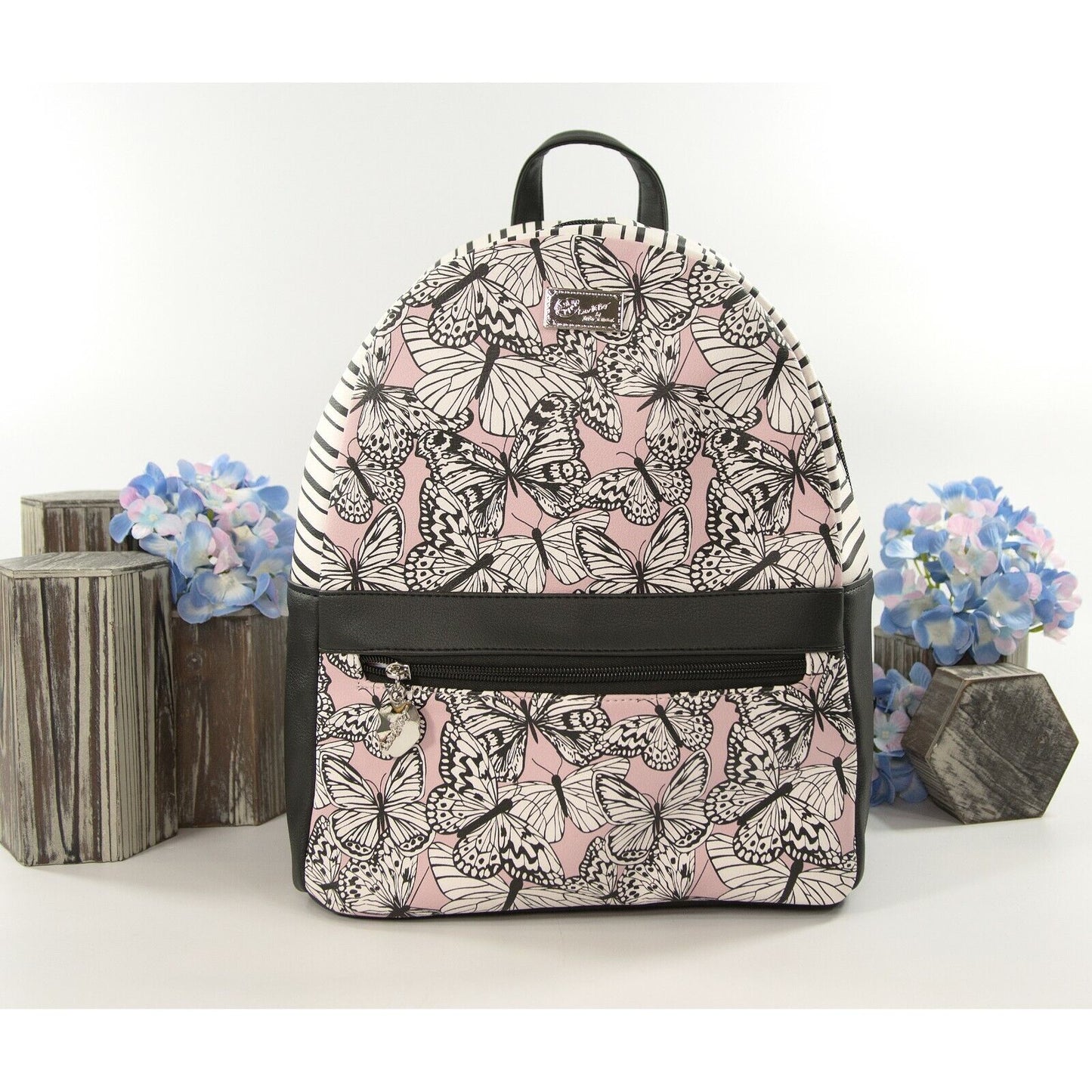 Betsey Johnson Sammy Black White Blush Butterfly Backpack Bag NWT