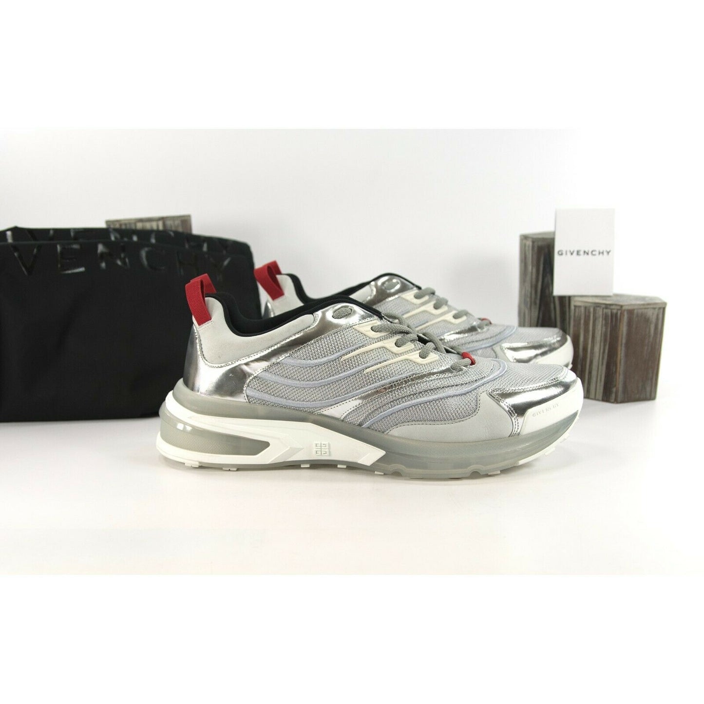 Givenchy Mens GIV 1 Silver Metallic Calf Leather Sneakers 46 NIB