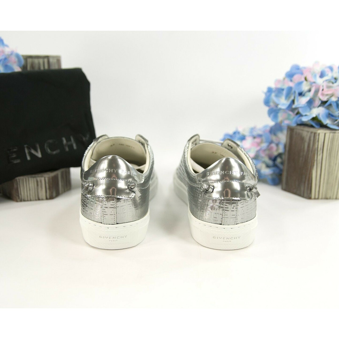 Givenchy Urban Street Silver Metallic Leather Sneakers 37 NIB