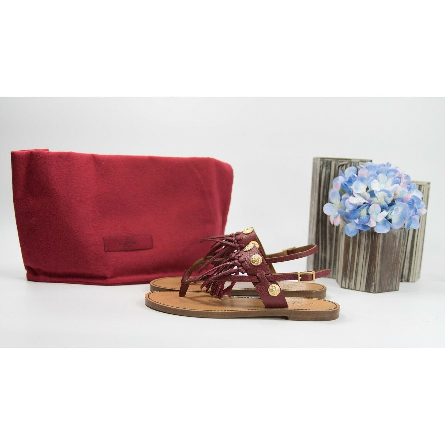 Valentino Scarlet Red Fringe Leather Medallion Flat Sandal 36 NIB