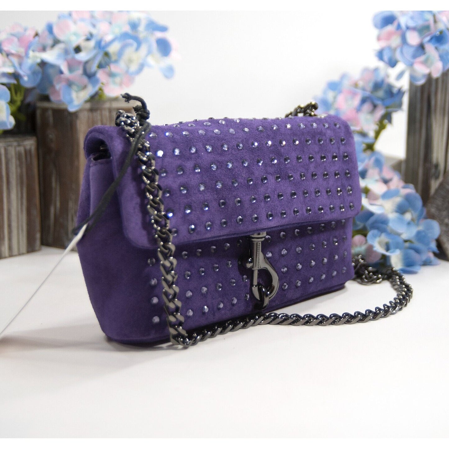 Rebecca Minkoff Edie Date Night Studded Passion Flower Suede Mini Bag NWT