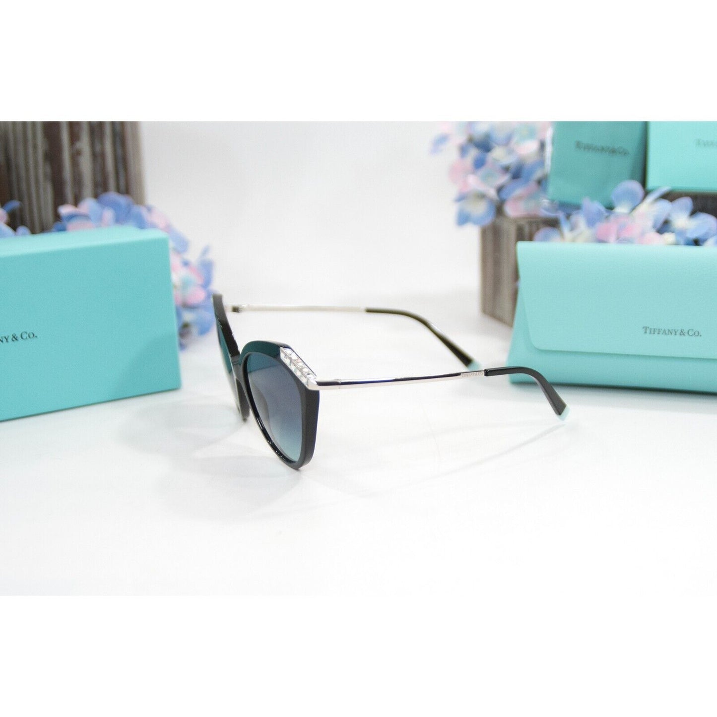 Tiffany & Co. TF4173B Black Frame Crystal Tiffany Blue Sunglasses NWT Case