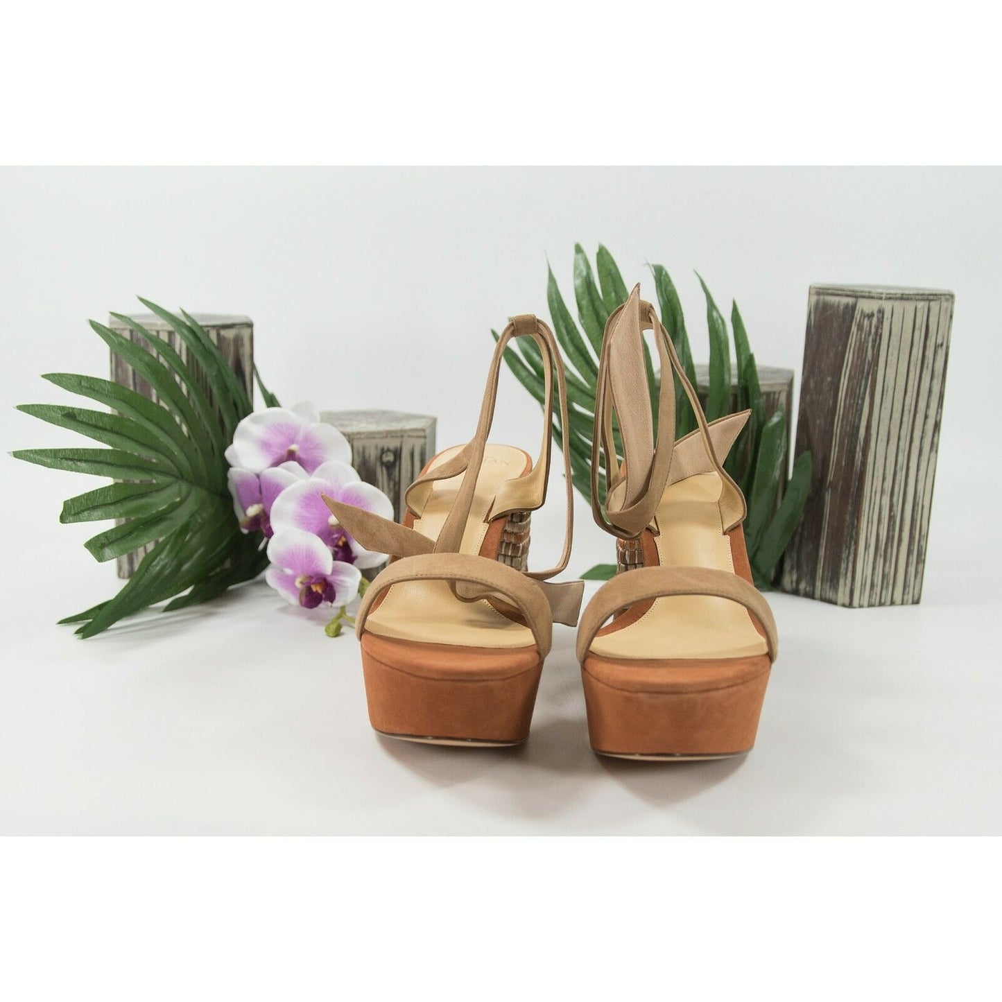 Alexandre Birman Noelle Suede Embroidery Heel Platform Sandals 39.5 9.5 NIB