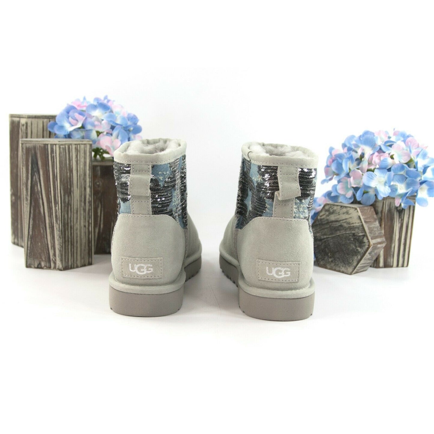 UGG Classic Mini Distressed Stars Sequin Sheepskin Suede Boots Size 7 NWOB