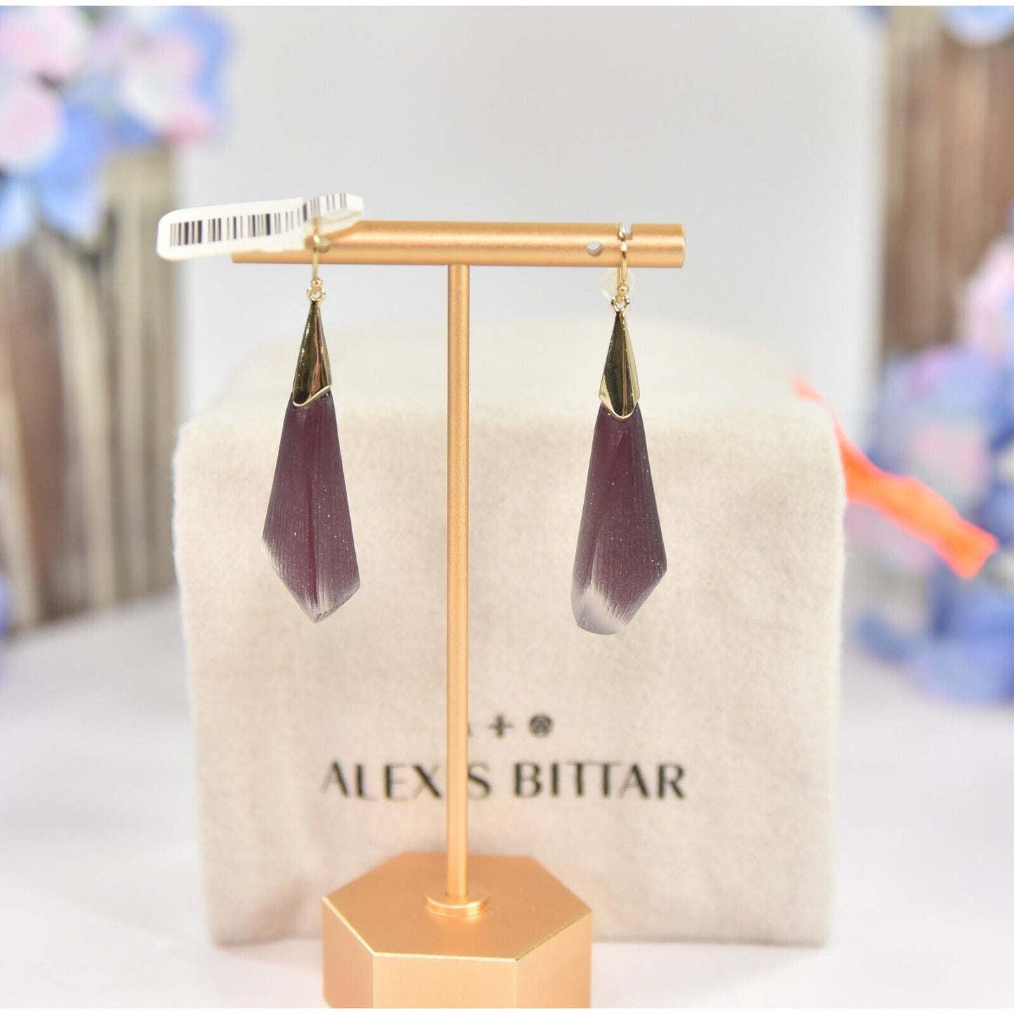 Alexis Bittar Black Cherry Lucite Spiked Tear Gold Dangle Drop Earrings NWT