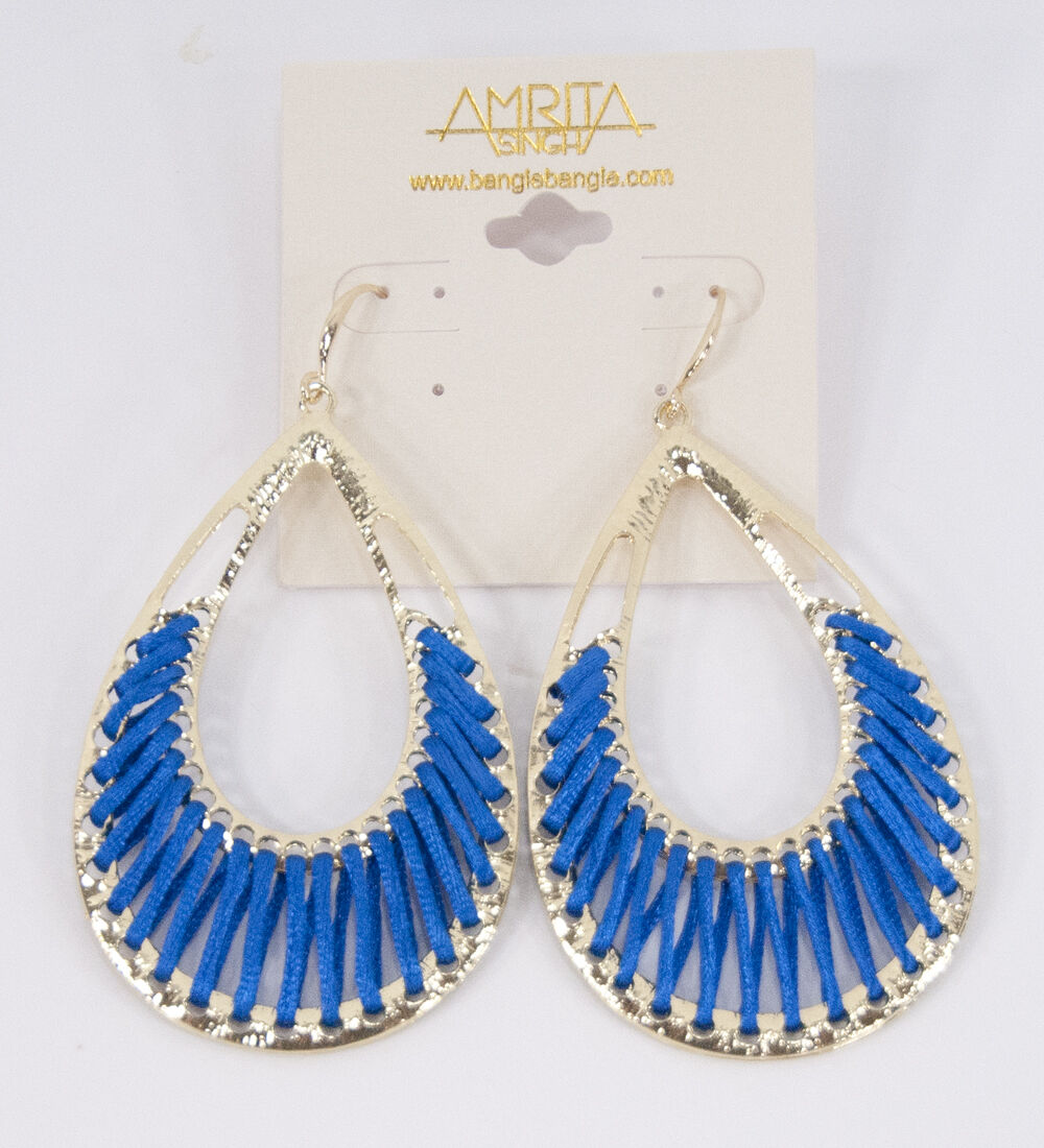 Amrita Singh Gold Lapis Silk Hoop Crosby Street Dangle Earrings ERC 1509 NWT
