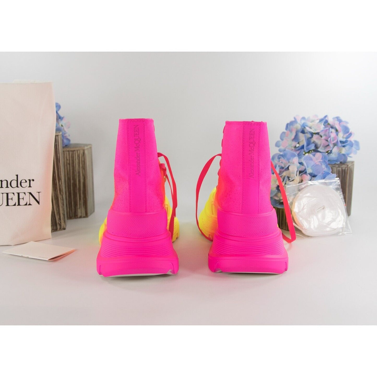 Alexander McQueen Lt Edition Tread Slick Neon Coated High Top Sneakers 37 NIB