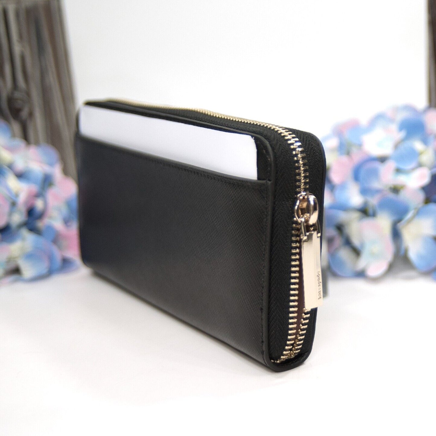 Kate Spade Spencer Black Leather Zip Around Large Continetal Lacey Wallet NWT