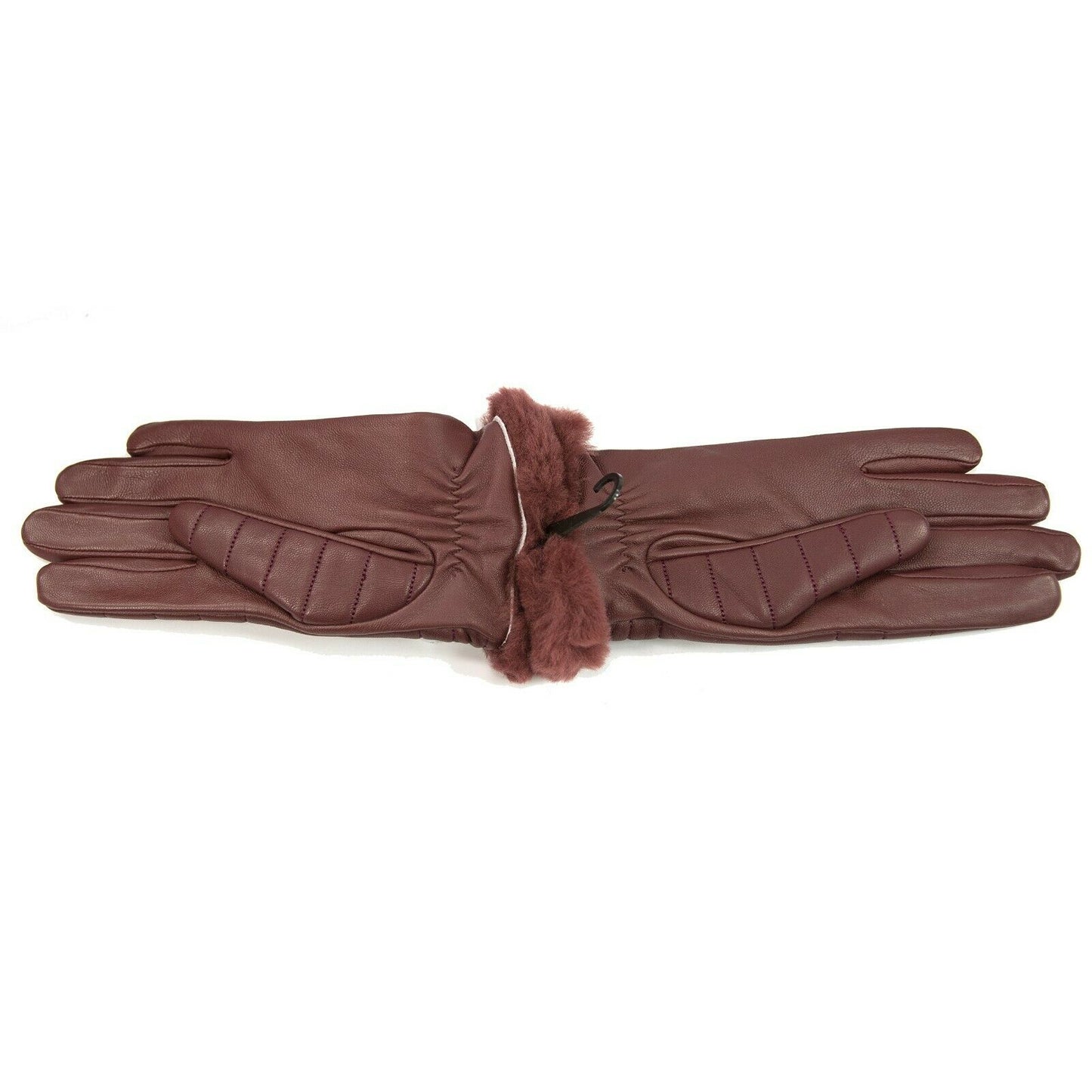 Ugg Burgundy Quilted Leather Conductive Tech Palm Shearling Fur Gloves Large