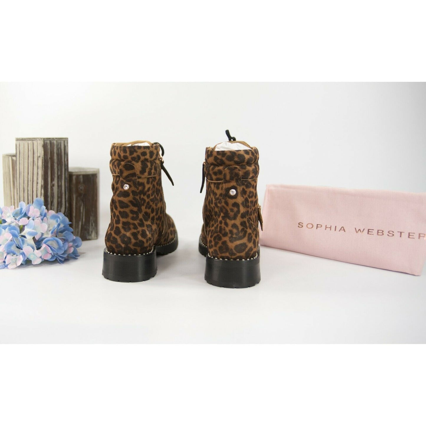 Sophia Webster Ziggy Leopard Suede Crystal Lug Sole Hiking Boots Size 37 NIB