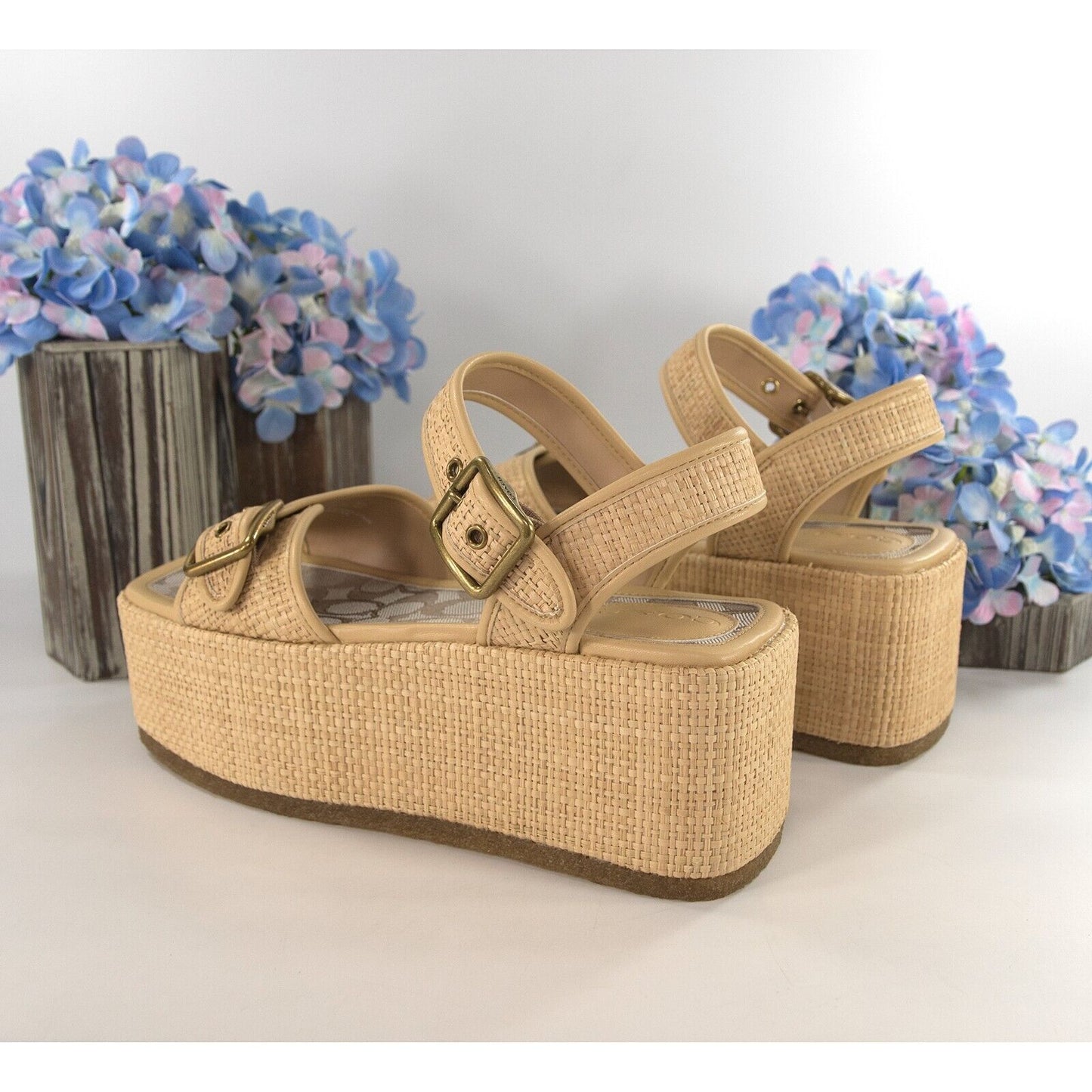 Coach Naomi Raffia Flatform Platform Sandal Heels Sz 9.5 NWOB C8903