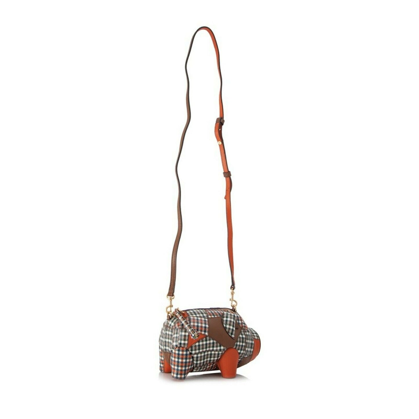Tory Burch Navy Multi Plaid Patchwork Peggy The Pig Mini Bag NWT