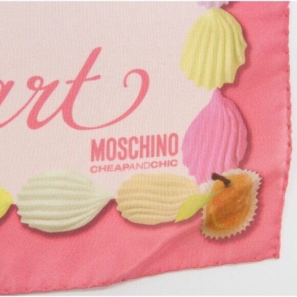 Moschino Sweet Heart Candy Pink Square Silk Scarf