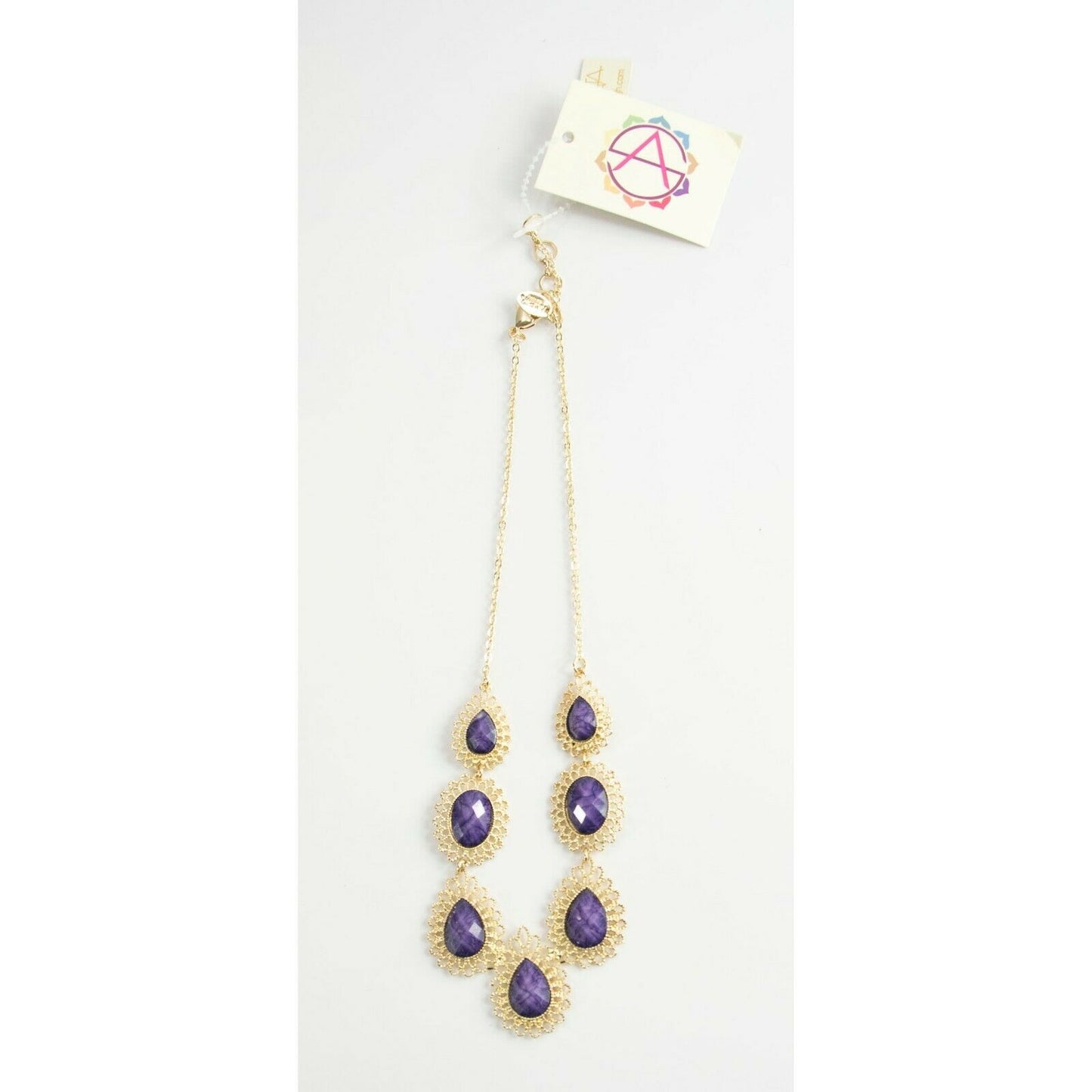 Amrita Singh Amethyst Resin Filigree Surf Lodge Gold Tone Necklace NKC 9931 NWT