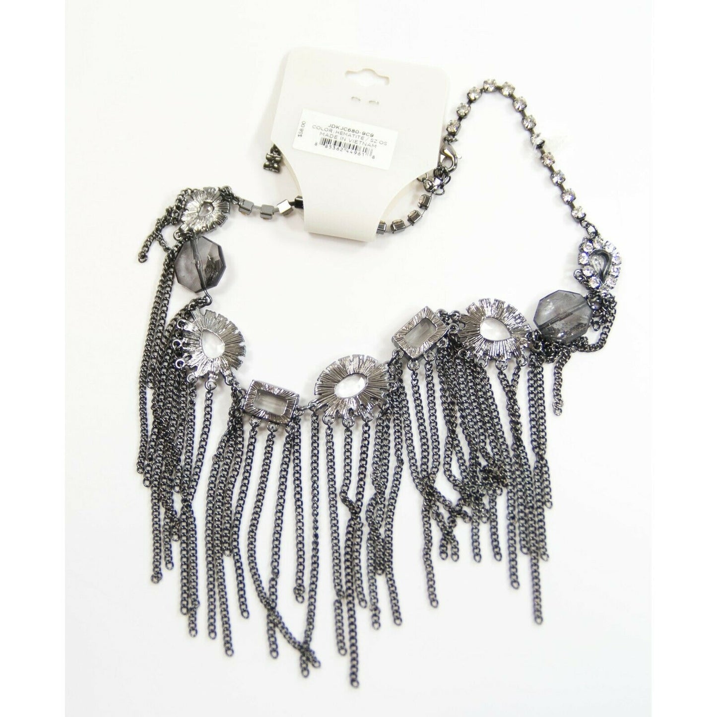 BCBGMaxAzria Black Fringe Crystal Large Statement Necklace NWT