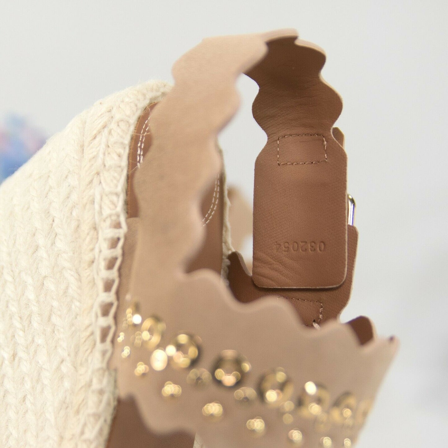 Chloe Lauren Studded Grommet Suede Espadrille Wedge Heels Sandals Size 37 NIB