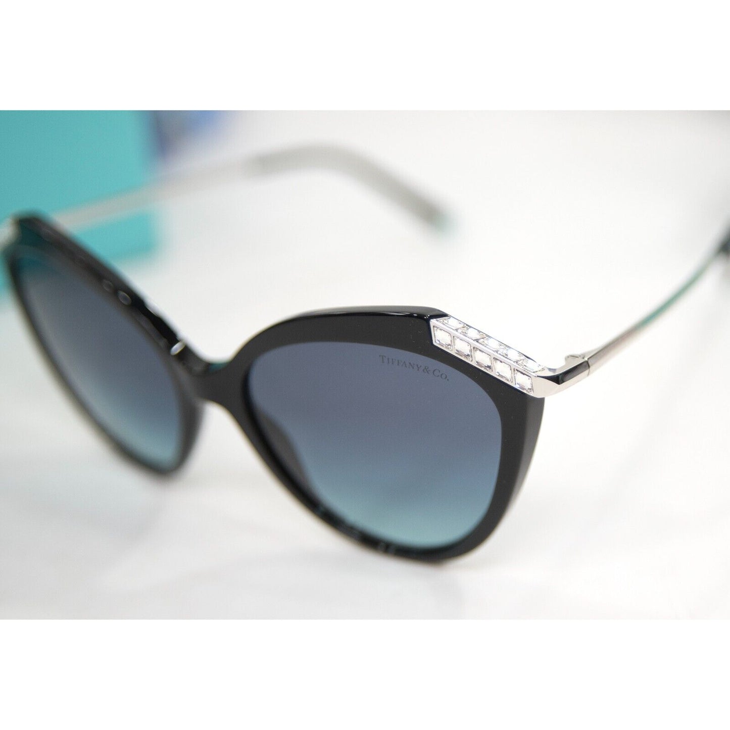 Tiffany & Co. TF4173B Black Frame Crystal Tiffany Blue Sunglasses NWT Case