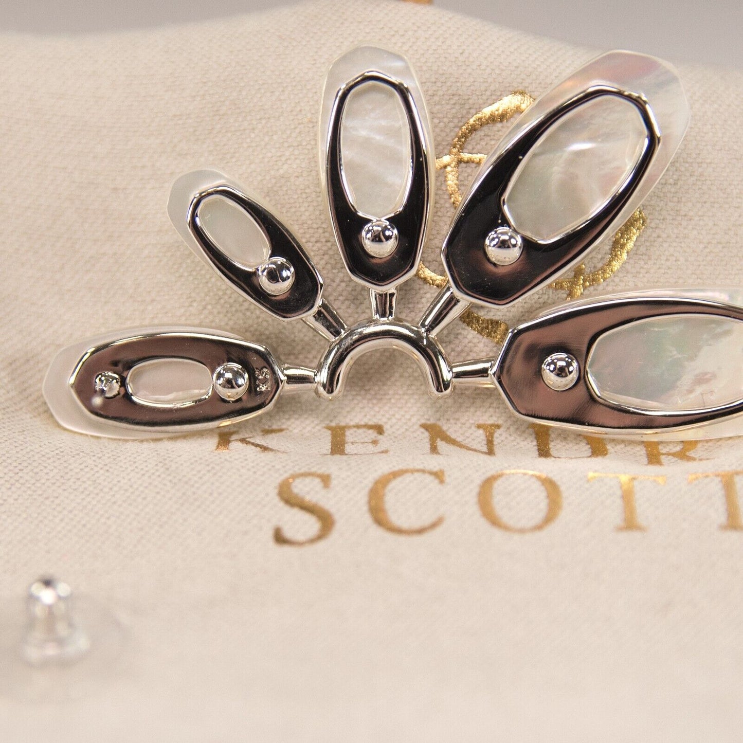 Kendra Scott Ashlyn Ivory Mother of Pearl Rhodium Large Statement Earrings NWT
