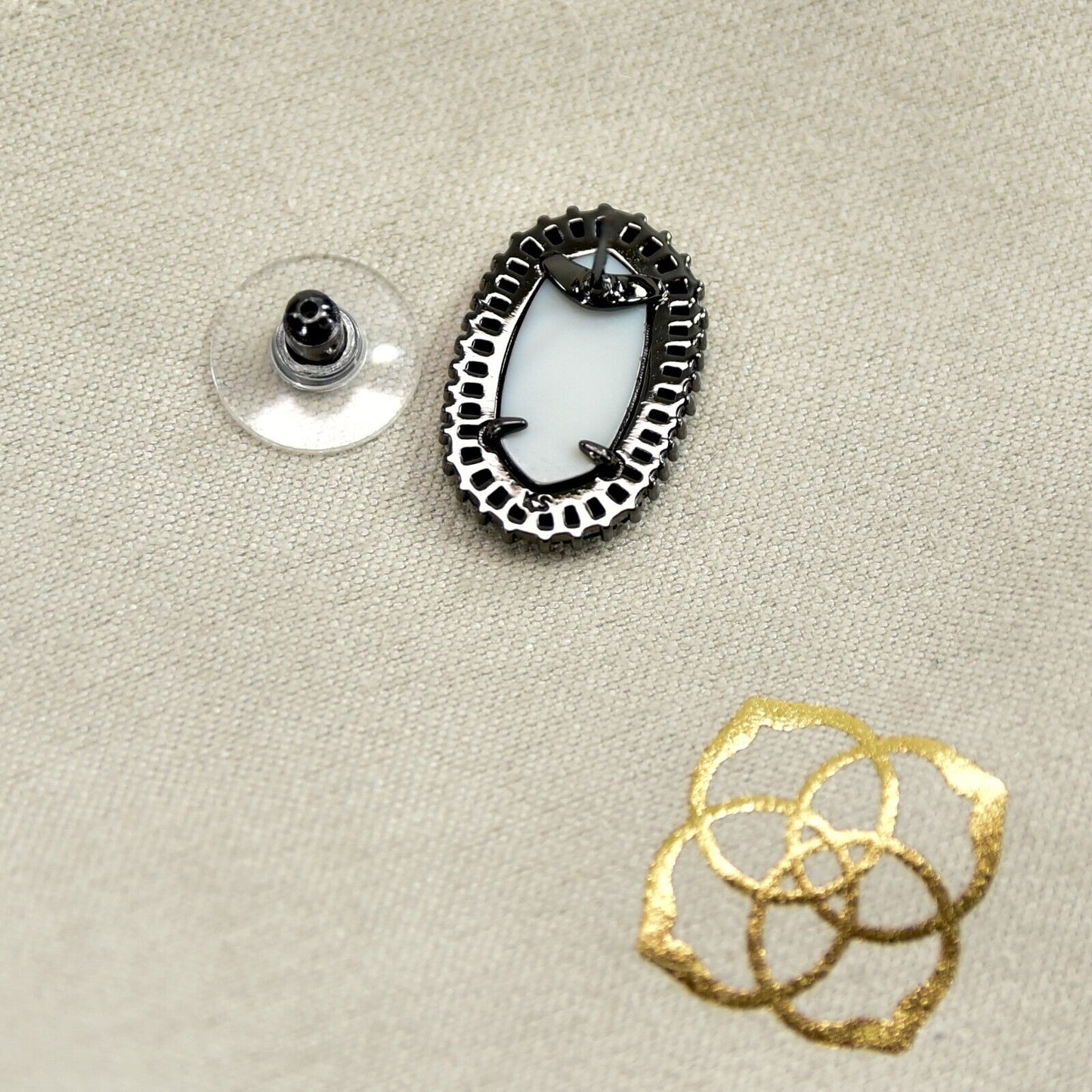 Kendra Scott Black Drusy Ellie Baguette Gunmetal Statement Stud Earrings NWT