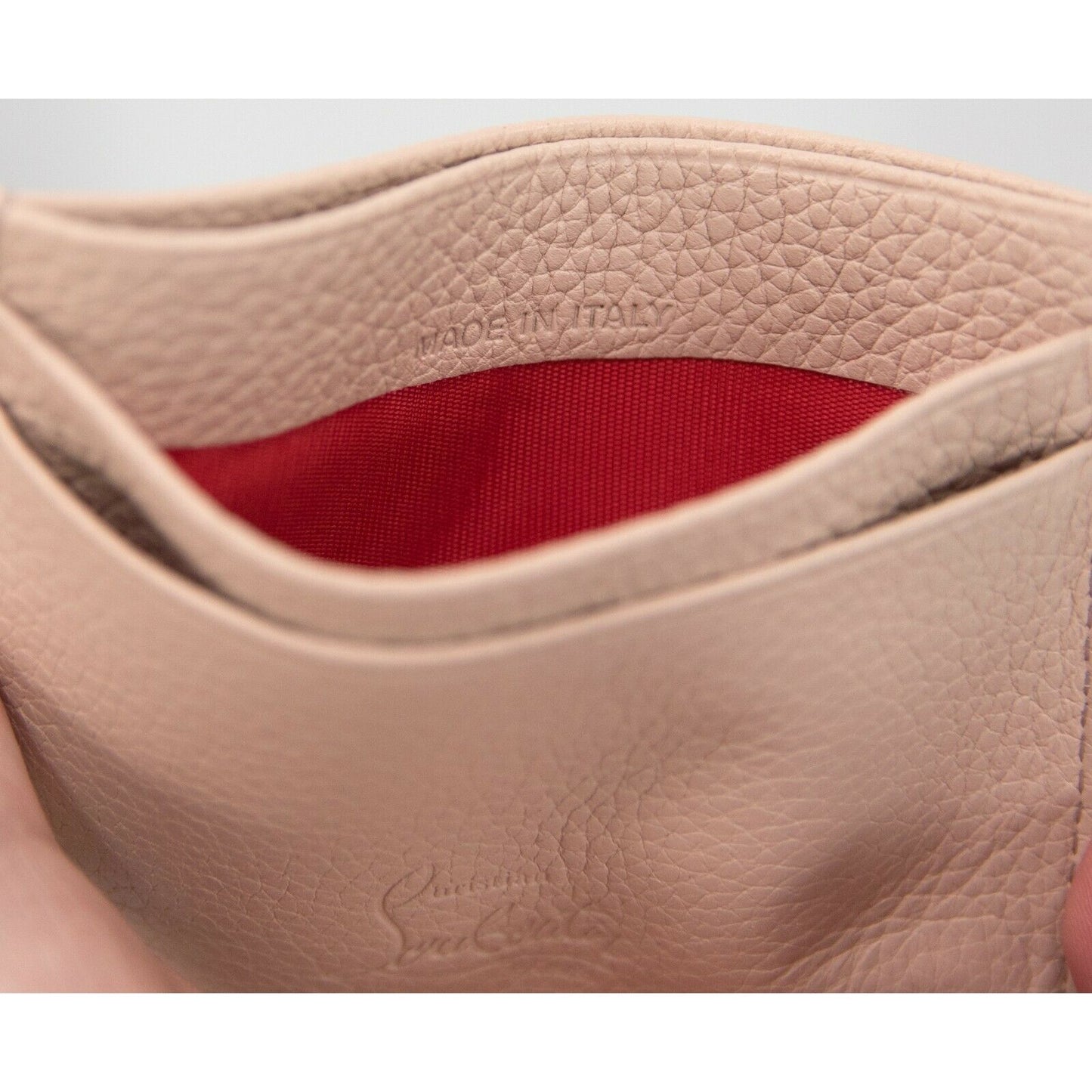 Christian Louboutin Kios Iridescent Studded Pink Leather Card Case Wallet NWT