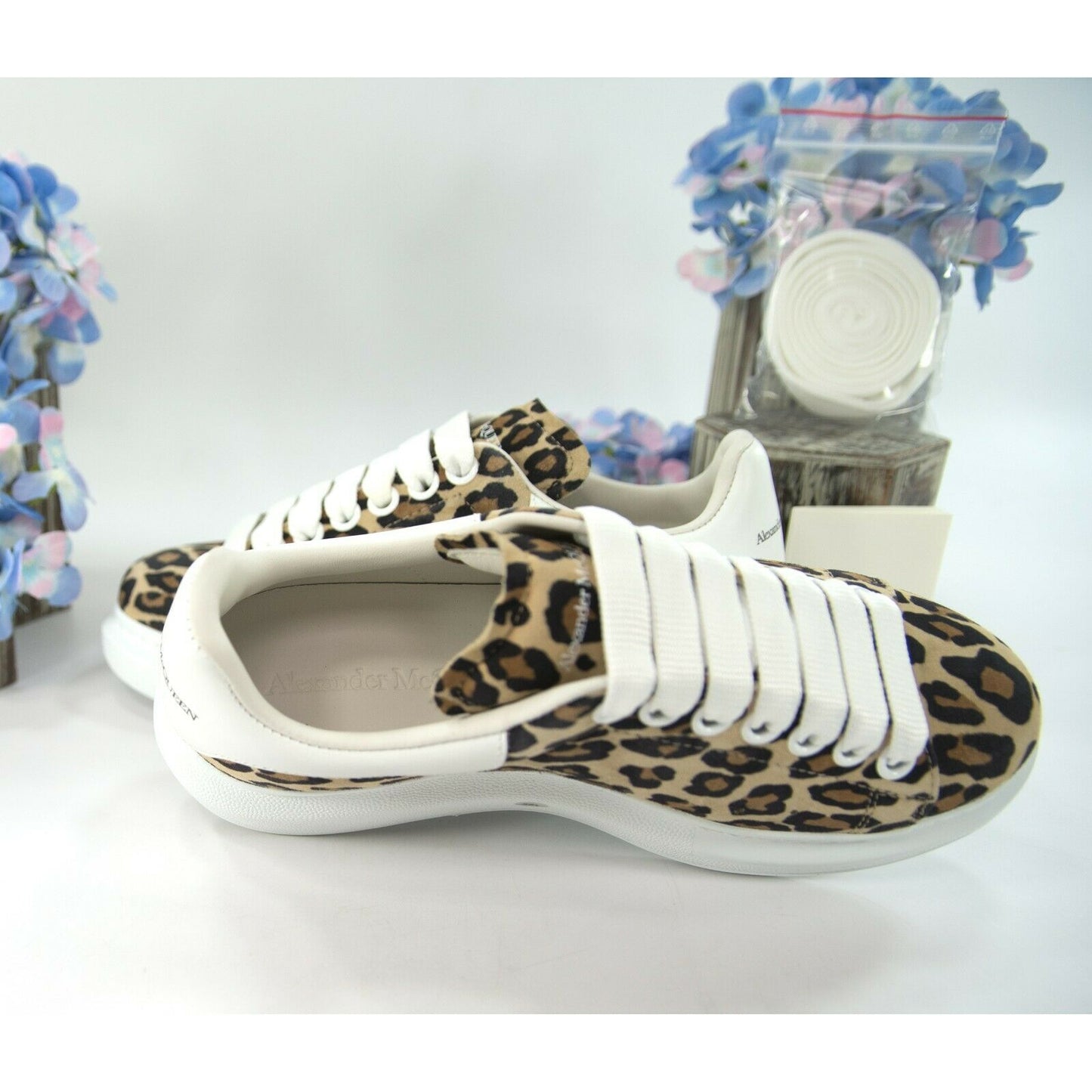 Alexander McQueen Oversized Leopard Suede Lambskin Leather Sneakers 36 NIB
