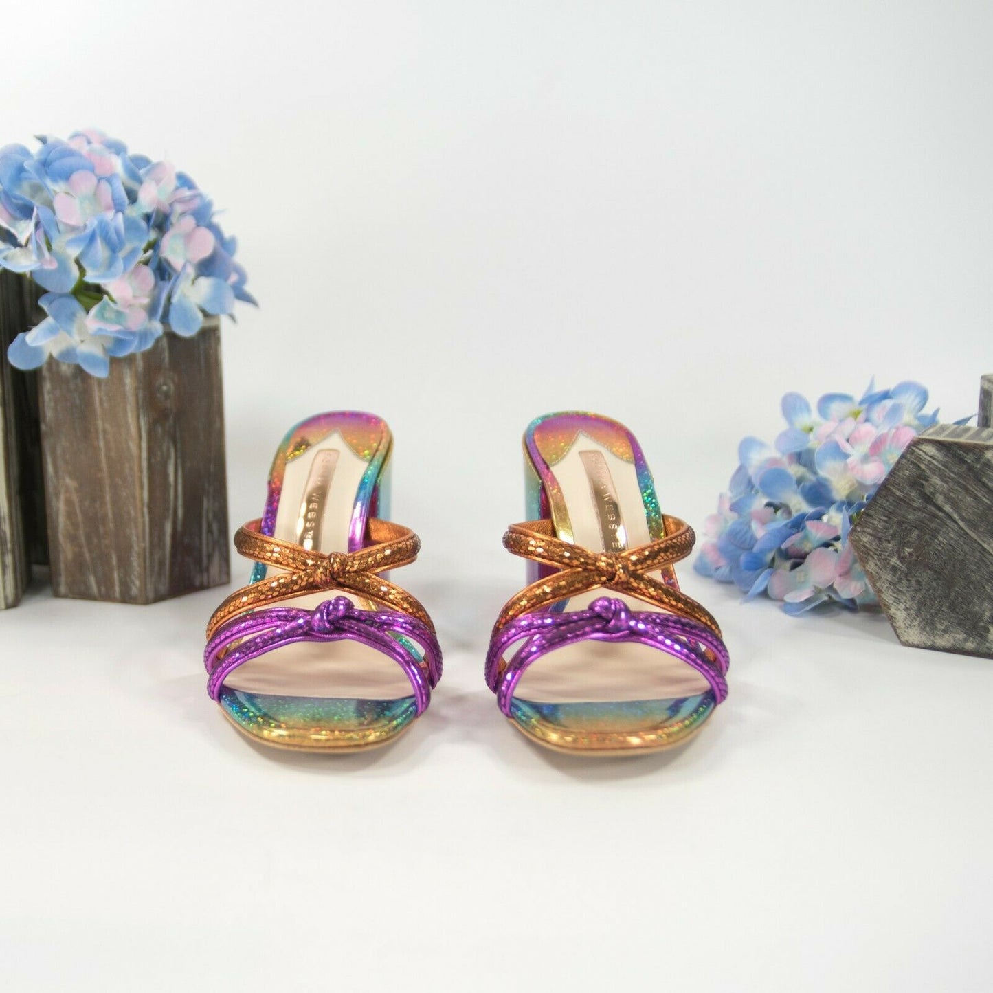 Sophia Webster Freya Rainbow Leather Mid Mules Heels Size 36 NIB