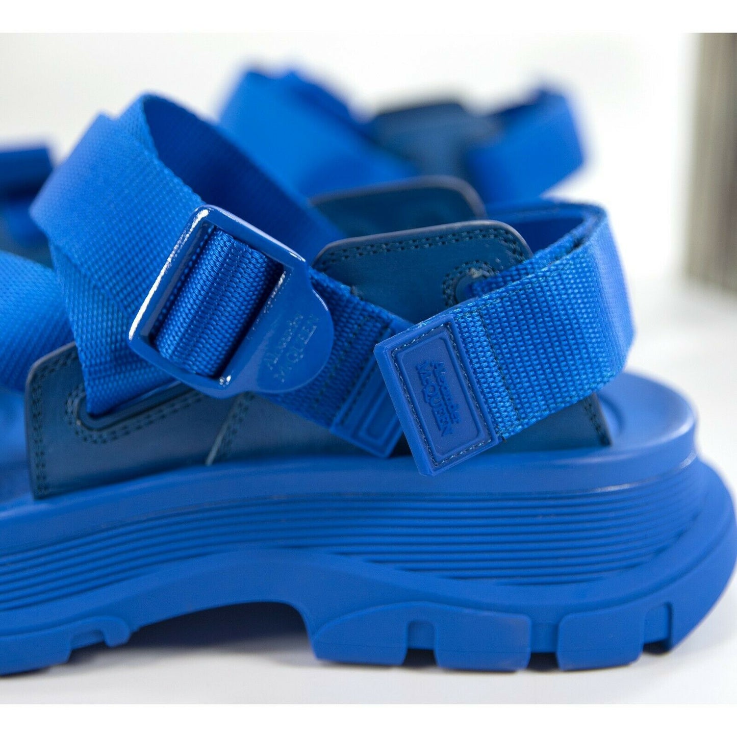 Alexander McQueen Blue Mens Hybrid Tech Leather Rubber Sandals 44 NIB