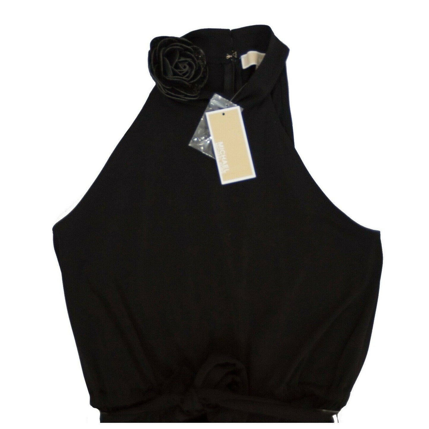Michael Kors Black Halter Flounce Ruffle Camellia Midi Fit Flare Dress XS NWT