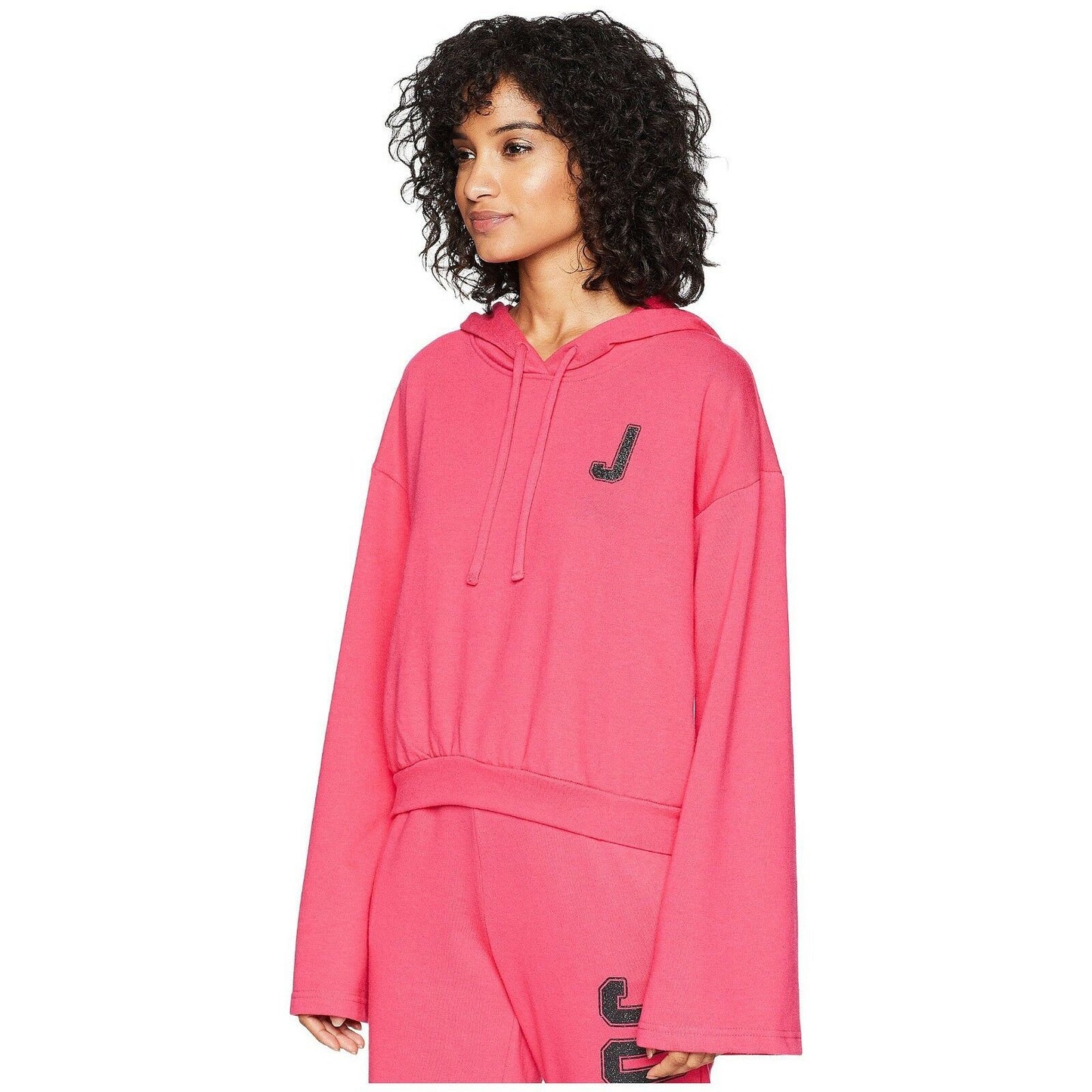 Juicy Couture Raspberry Sorbet Glitter French Terry Pullover Wide Sleeve Hoodie