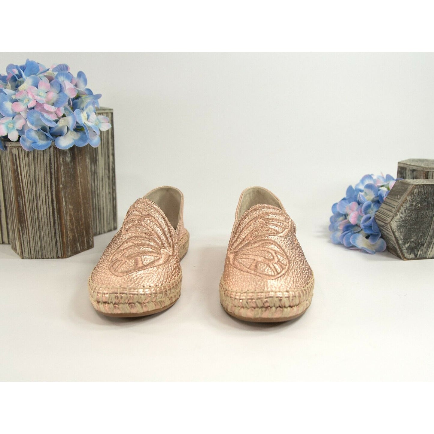 Sophia Webster Rose Gold Leather Butterfly Espadrille Flats 36 NIB