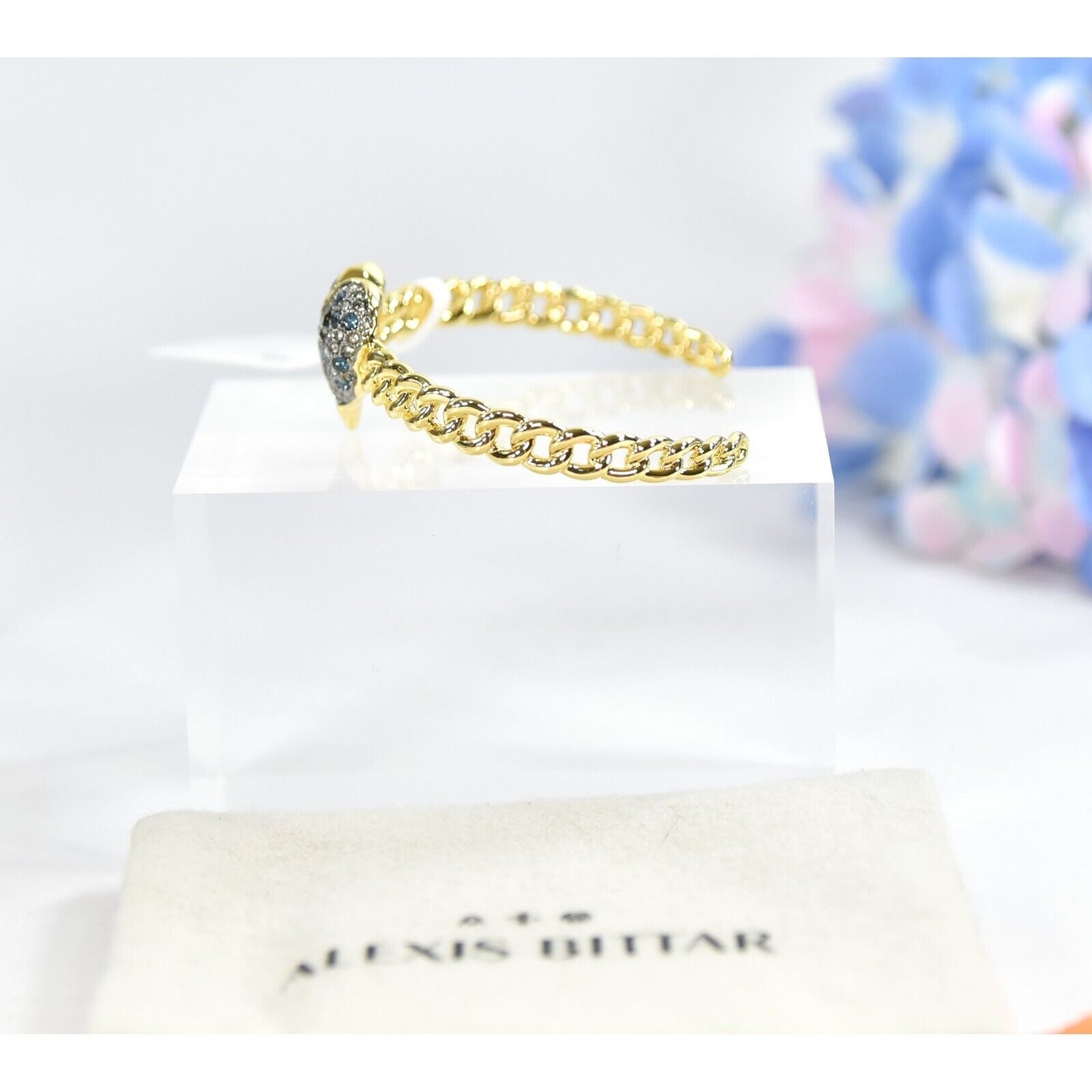 Alexis Bittar Solanales Sapphire Crystal Heart Macrame Cuff Bangle Bracelet NWT