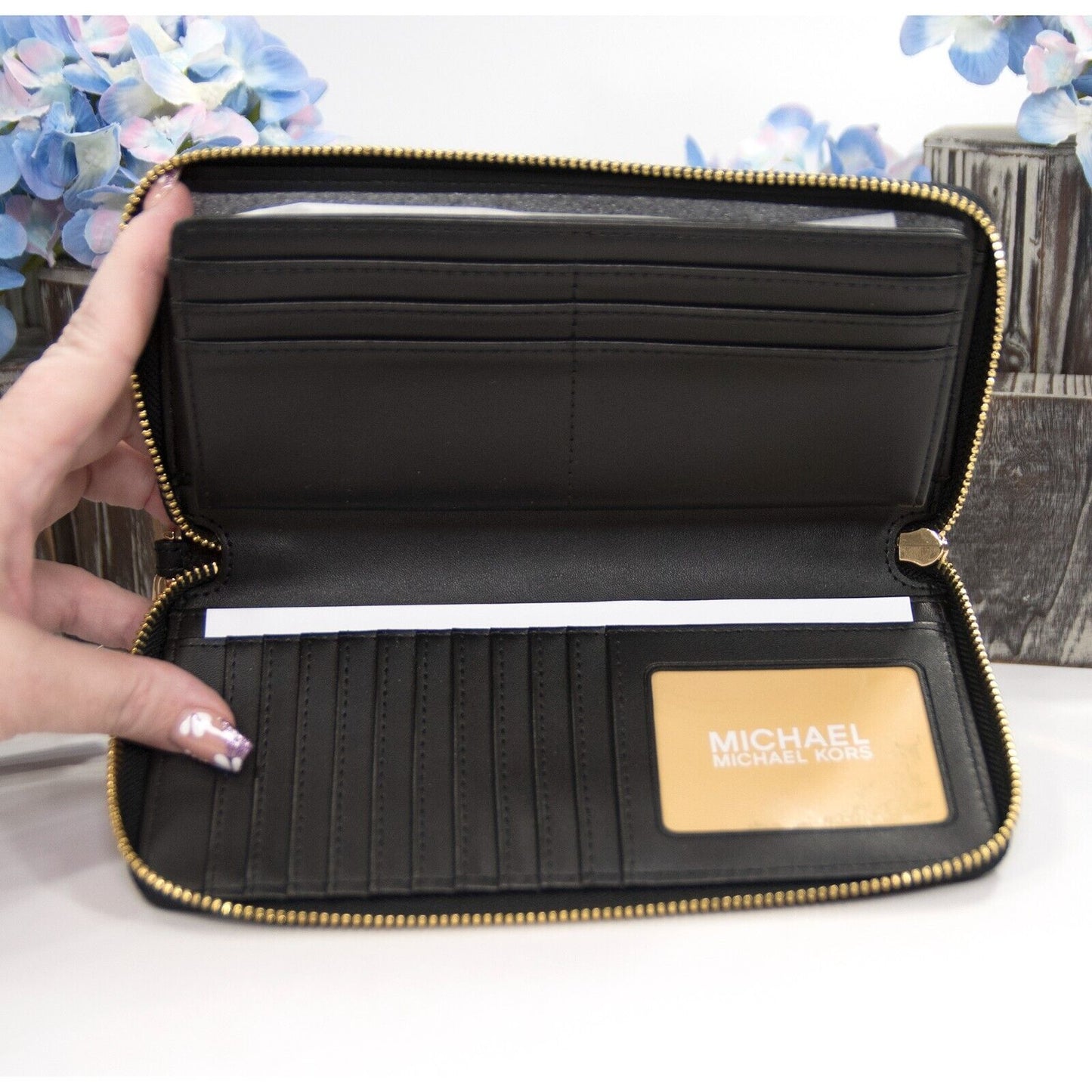 Michael Kors Black Pebbled Leather Zip Around Travel Wallet Wristlet NWT