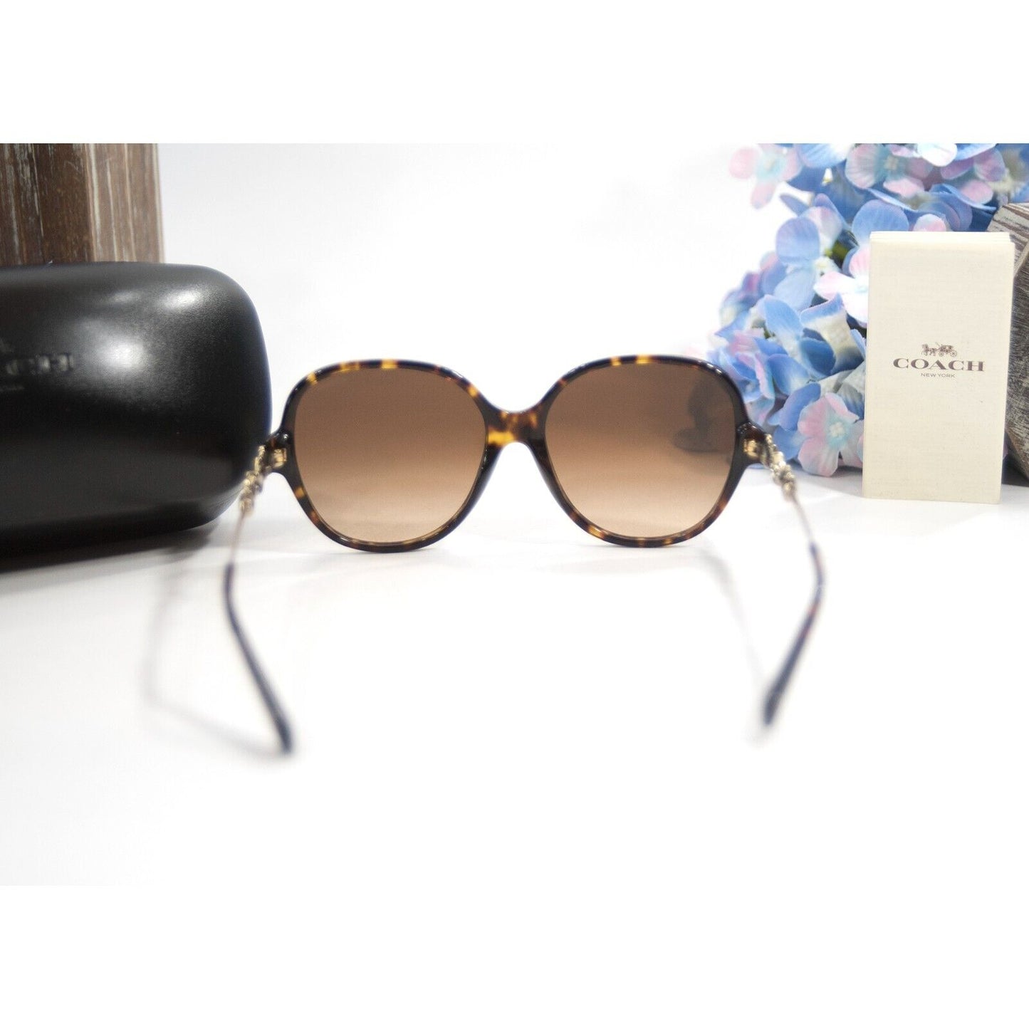 Coach HC8303 Tortoise Acrylic Crystal Floral Sunglasses NWT Case
