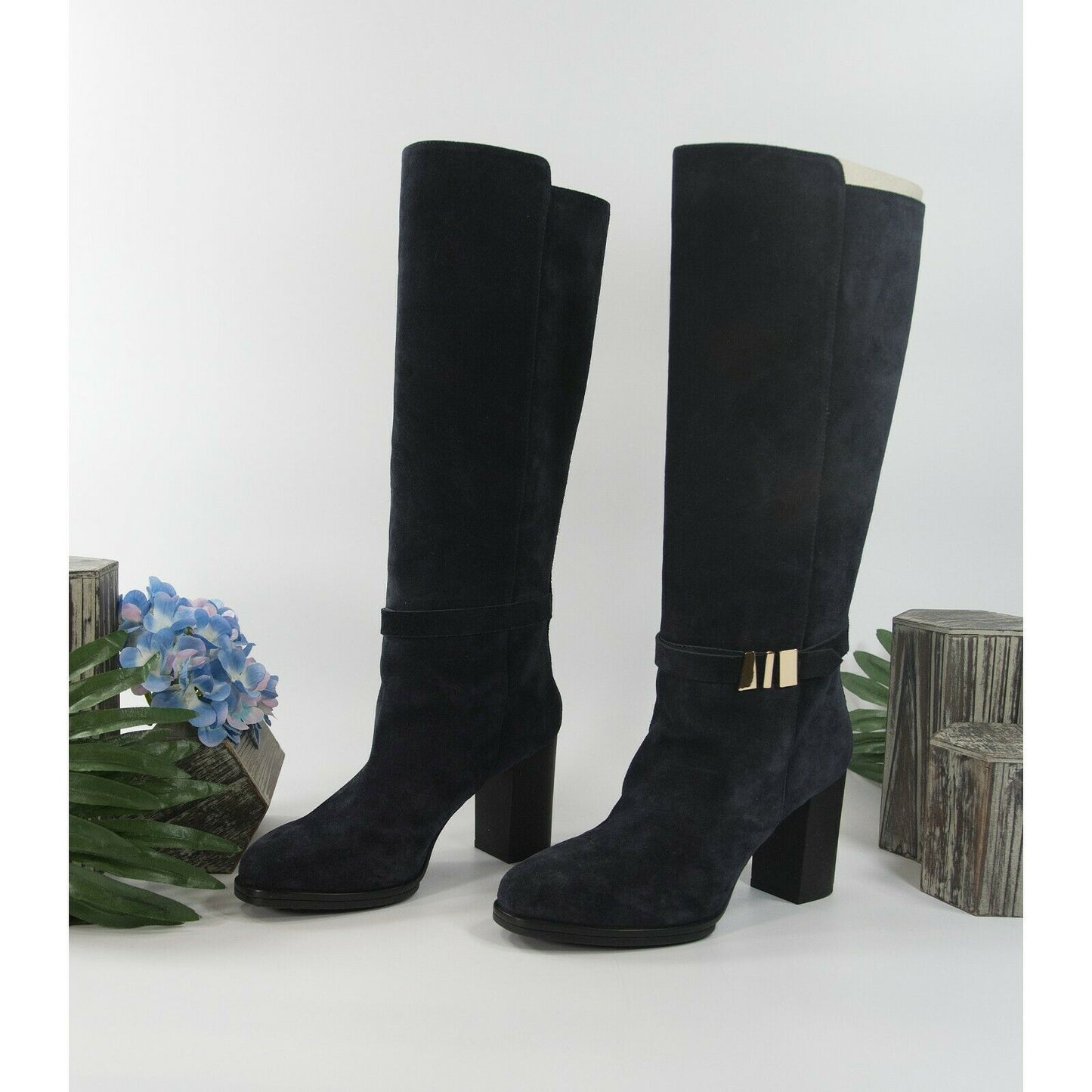 Tods Purple Blue Galassia Suede Knee High Gomma T85 Heeled Boots 37.5 7.5 NIB