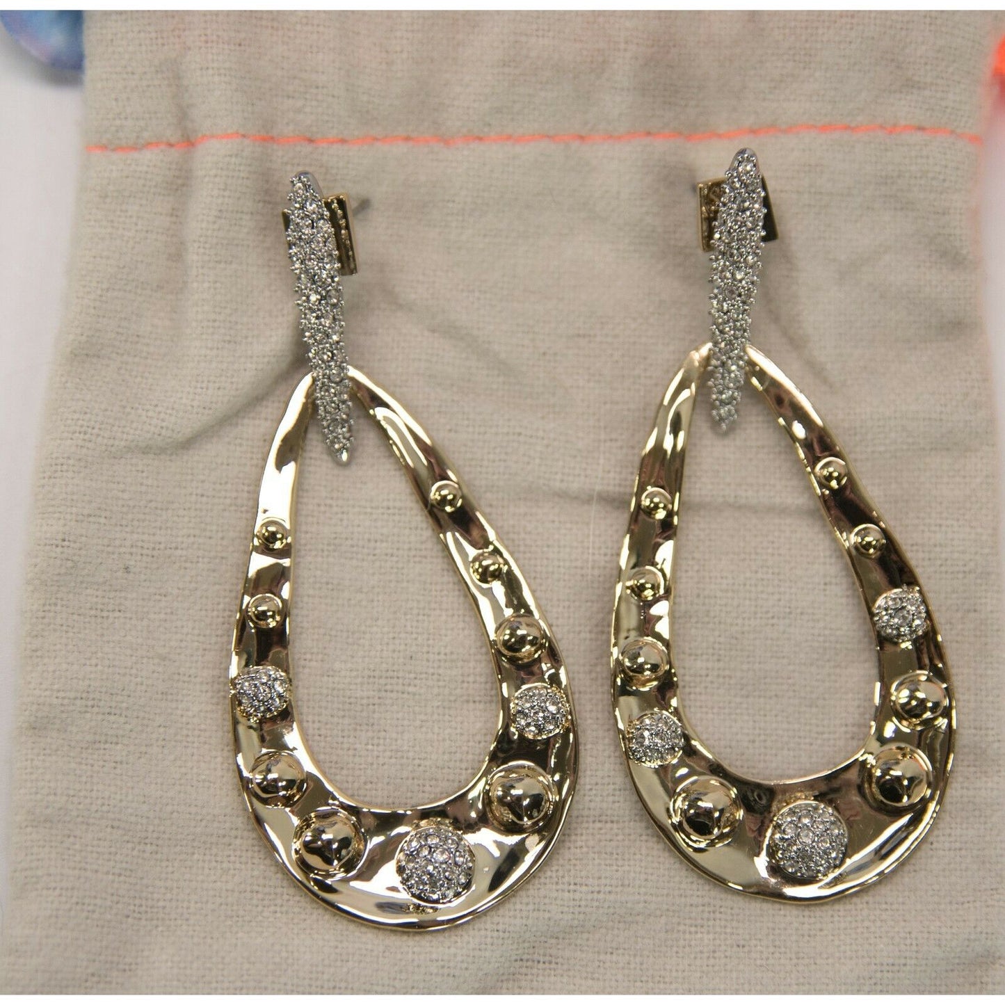 Alexis Bittar Gold Crystal Molten Dot Link Large Drop Earrings NWT