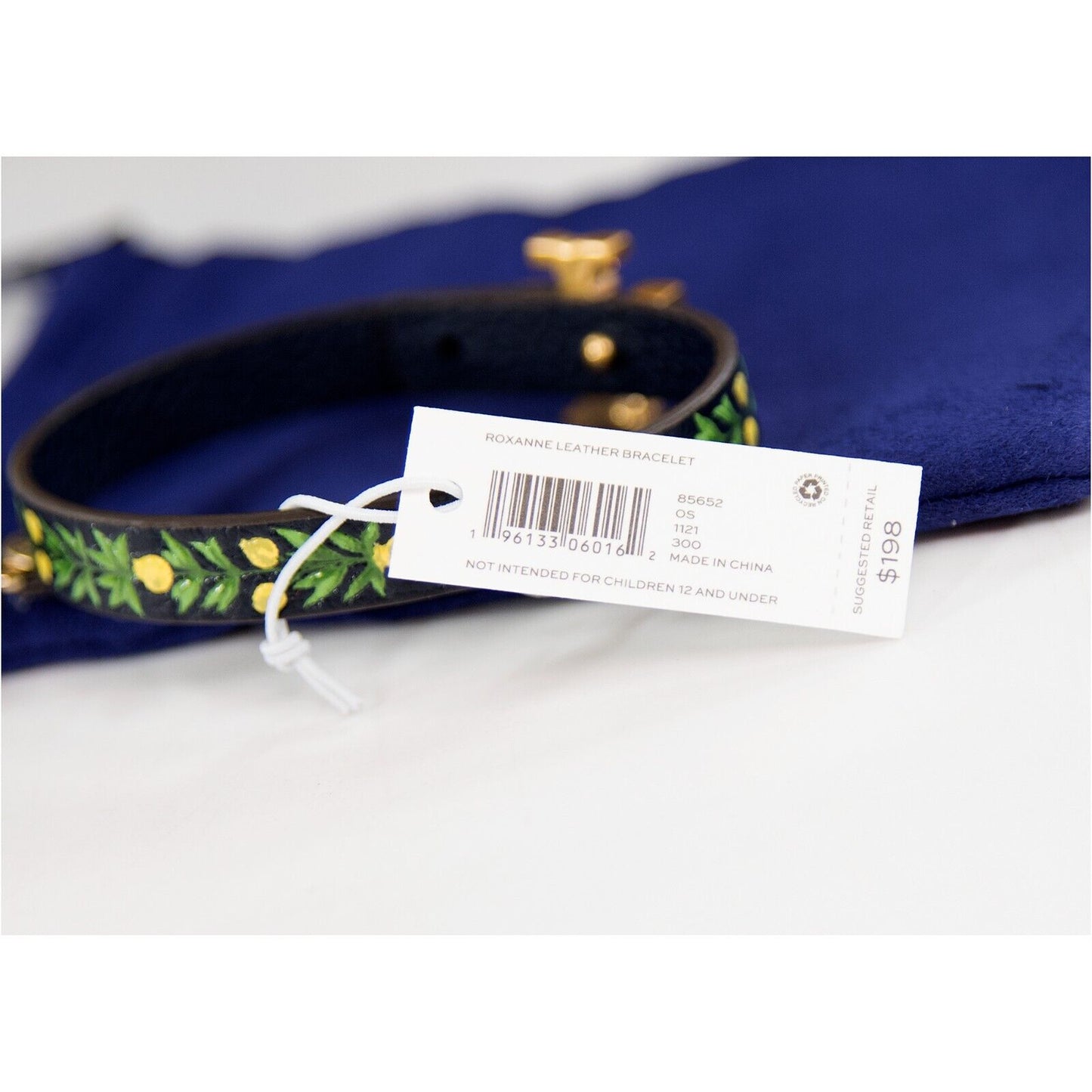 Tory Burch Roxanne Jeweled Floral Painted Leather Wrap Bracelet NWT