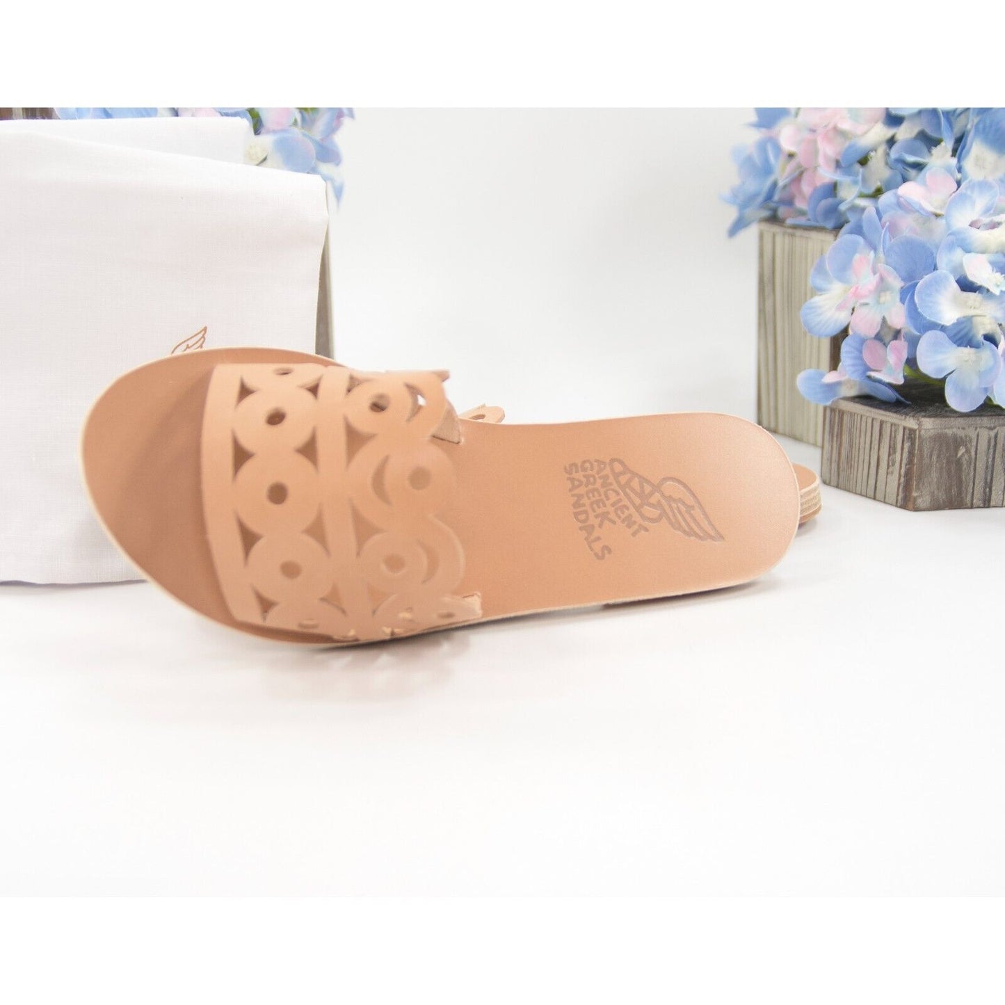 Ancient Green Maistros Natural Leather Slides Mule Flats Sandals Size 36 NIB