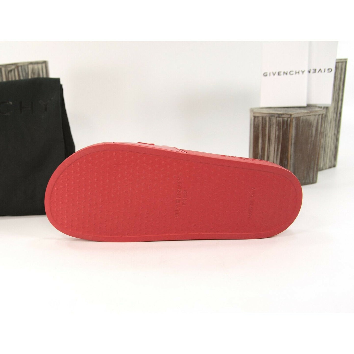 Givenchy Red Patent Debossed Logo Leather Rubber Pool Slides 38 NIB