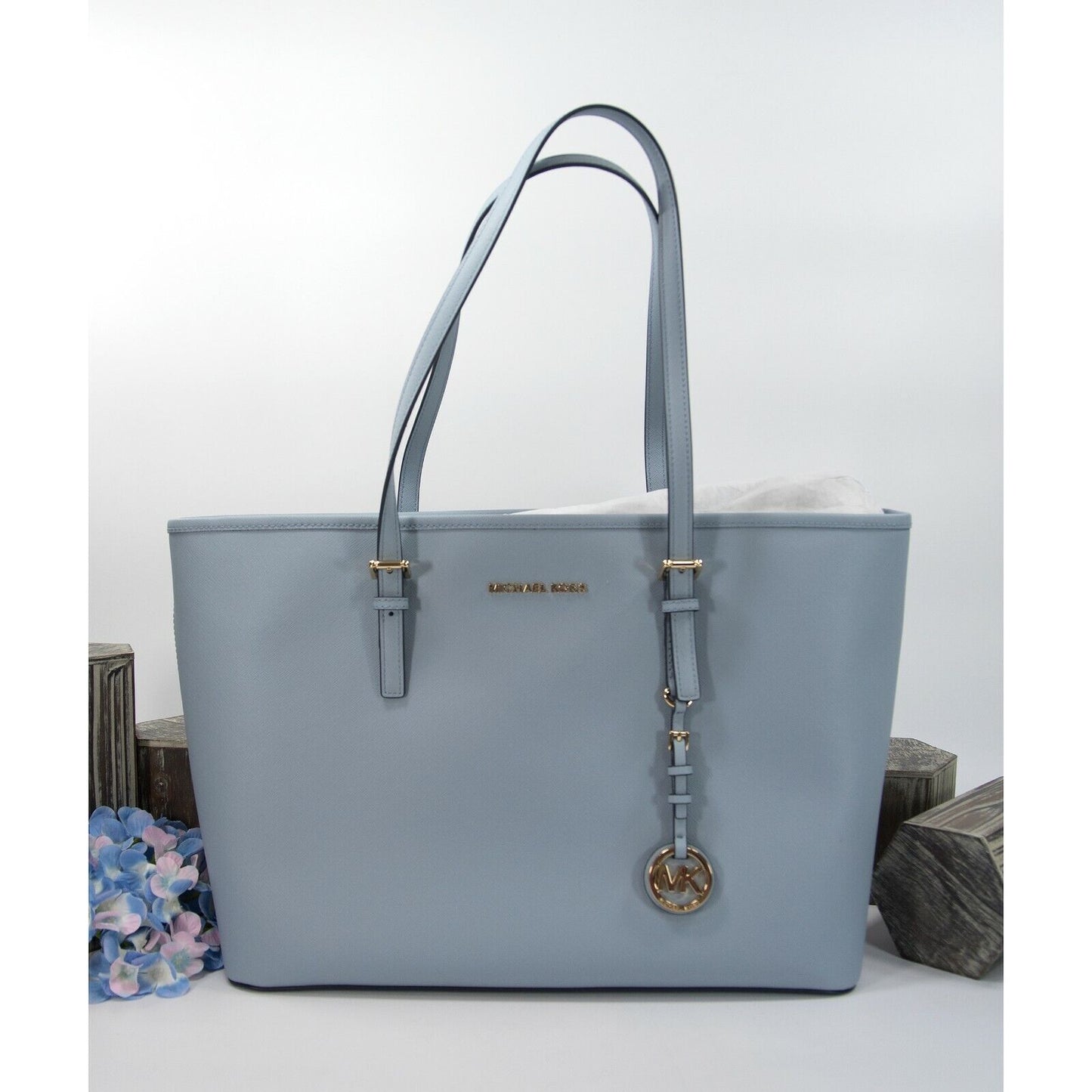 Michael Kors Pale Blue Saffiano Leather Multifunction Travel Tote Bag NWT
