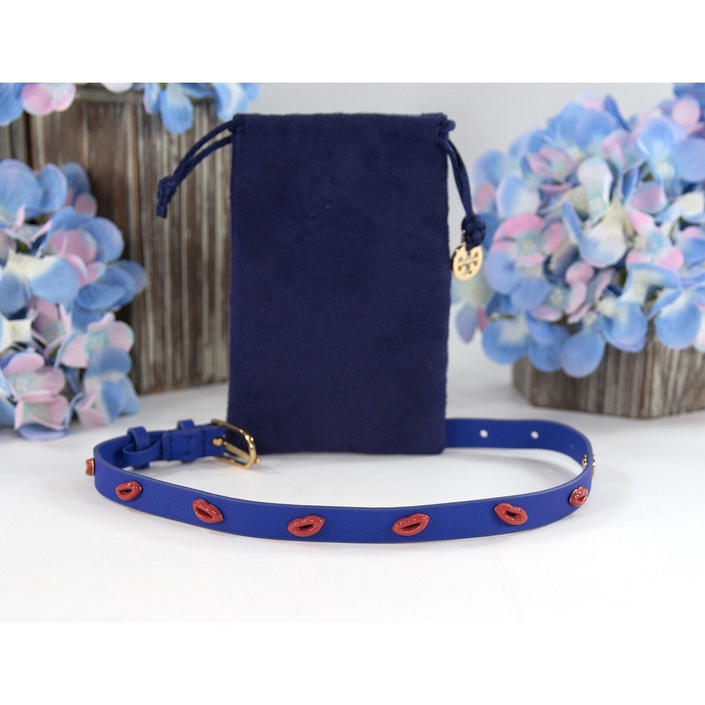 Tory Burch Jewel Blue Lips Leather Wrap Bracelet NWT