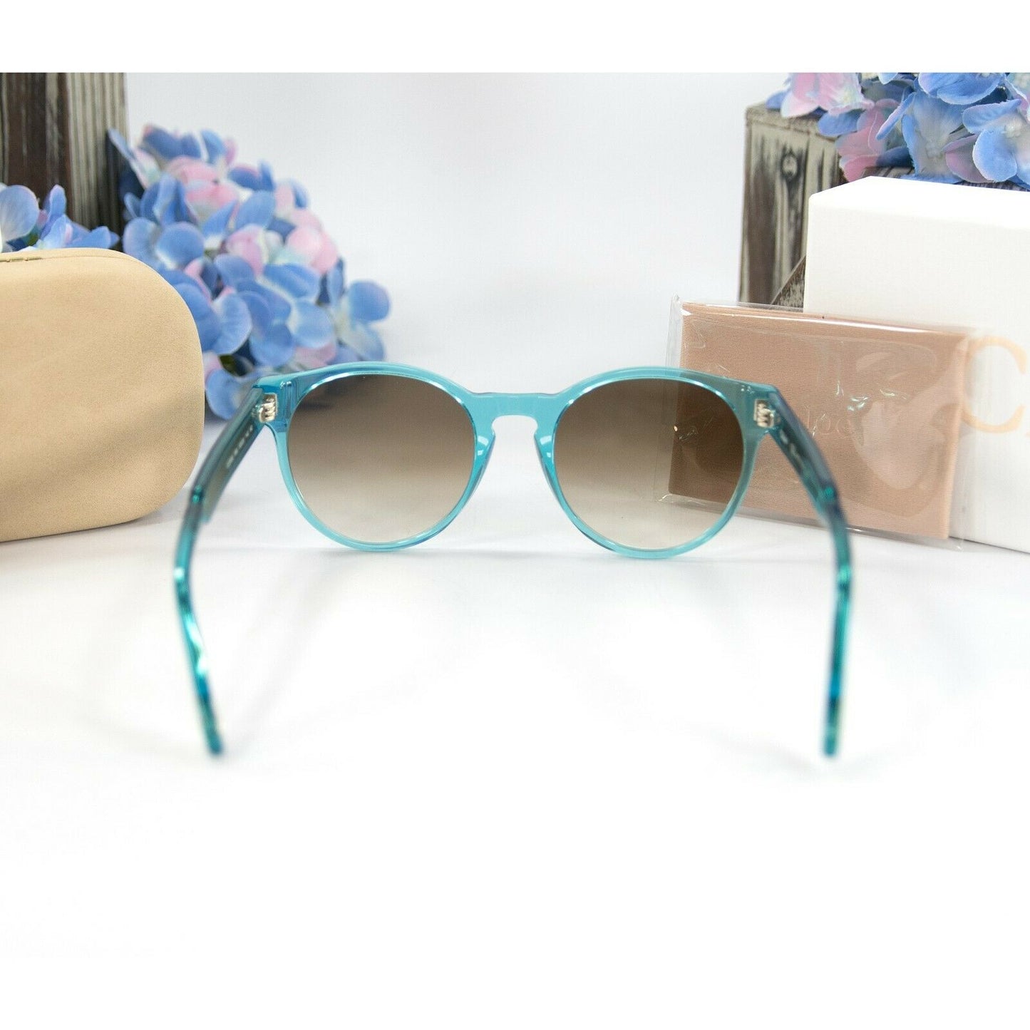 Chloe CE753S Aqua Gold Gradient Acrylic Metal Logo Sunglasses NWT Case