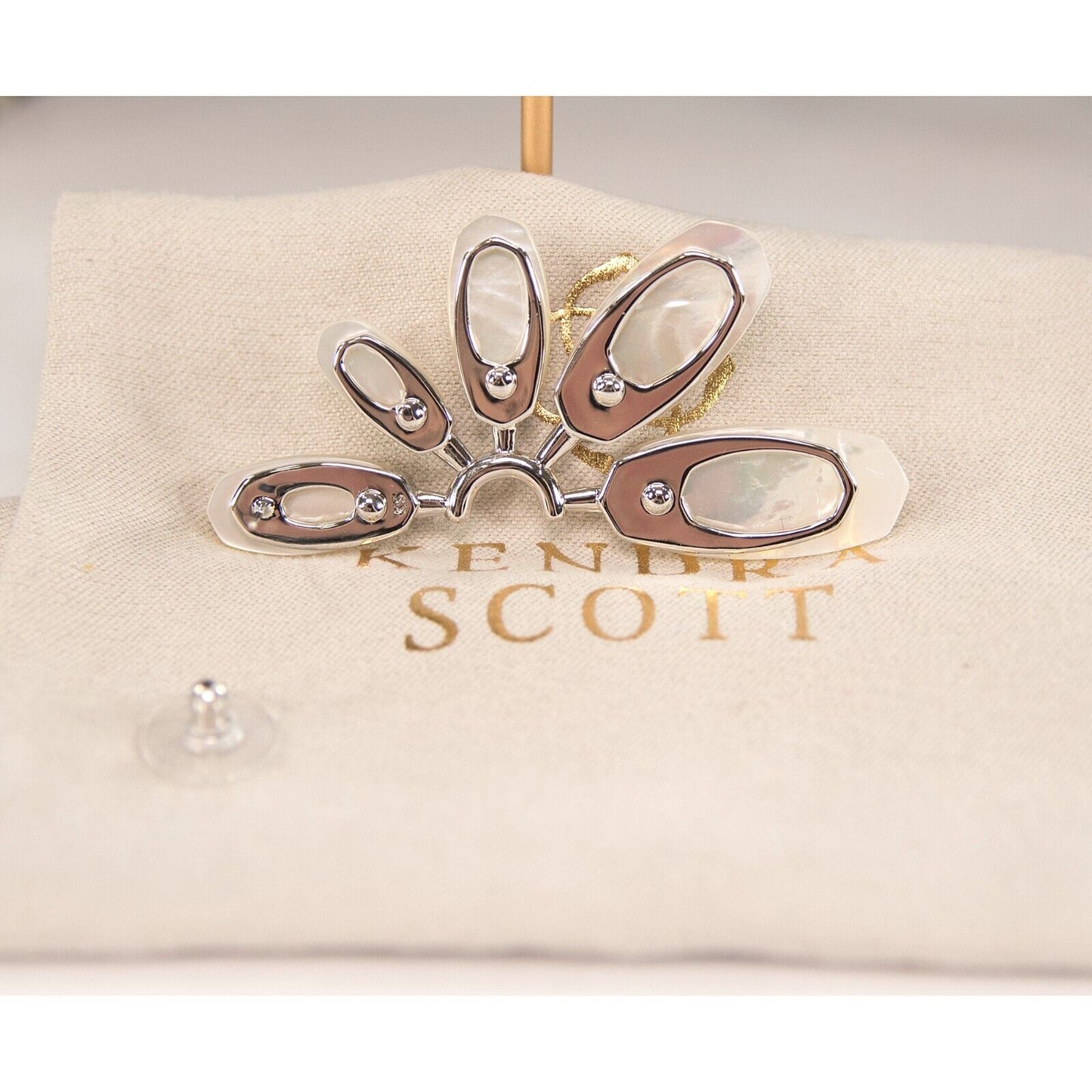 Kendra Scott Ashlyn Ivory Mother of Pearl Rhodium Large Statement Earrings NWT