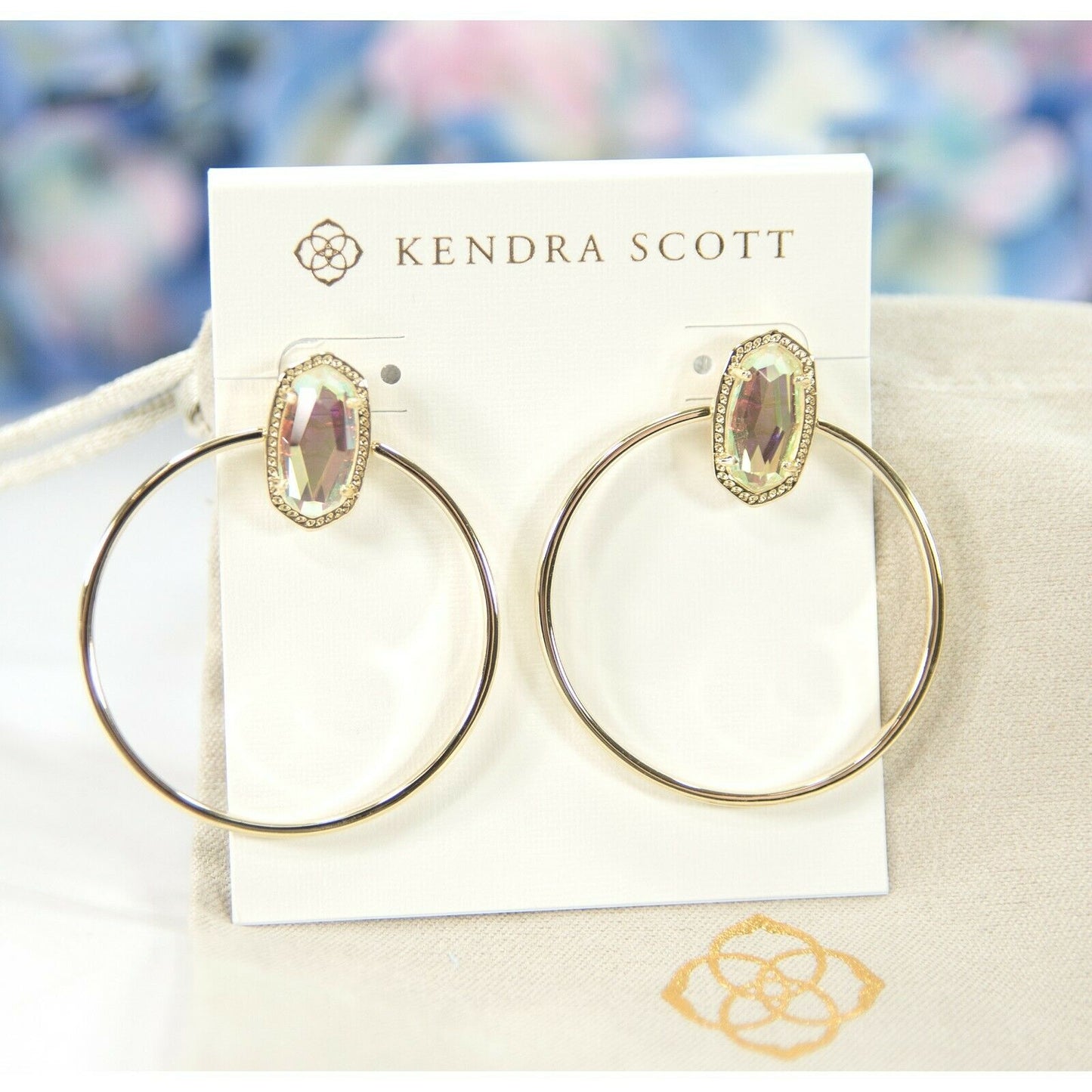 Kendra Scott Mayra Dichroic Glass Rhodium Drop Dangle Hoop Earrings NWT