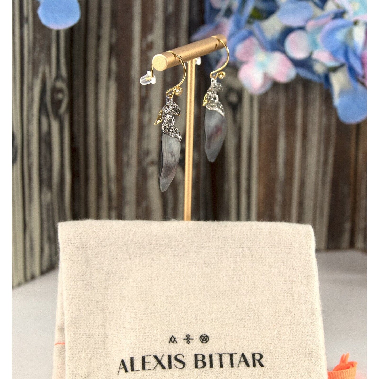 Alexis Bittar Smokey Lilac Lucite Solanales Crystal Gold Drop Earrings NWT