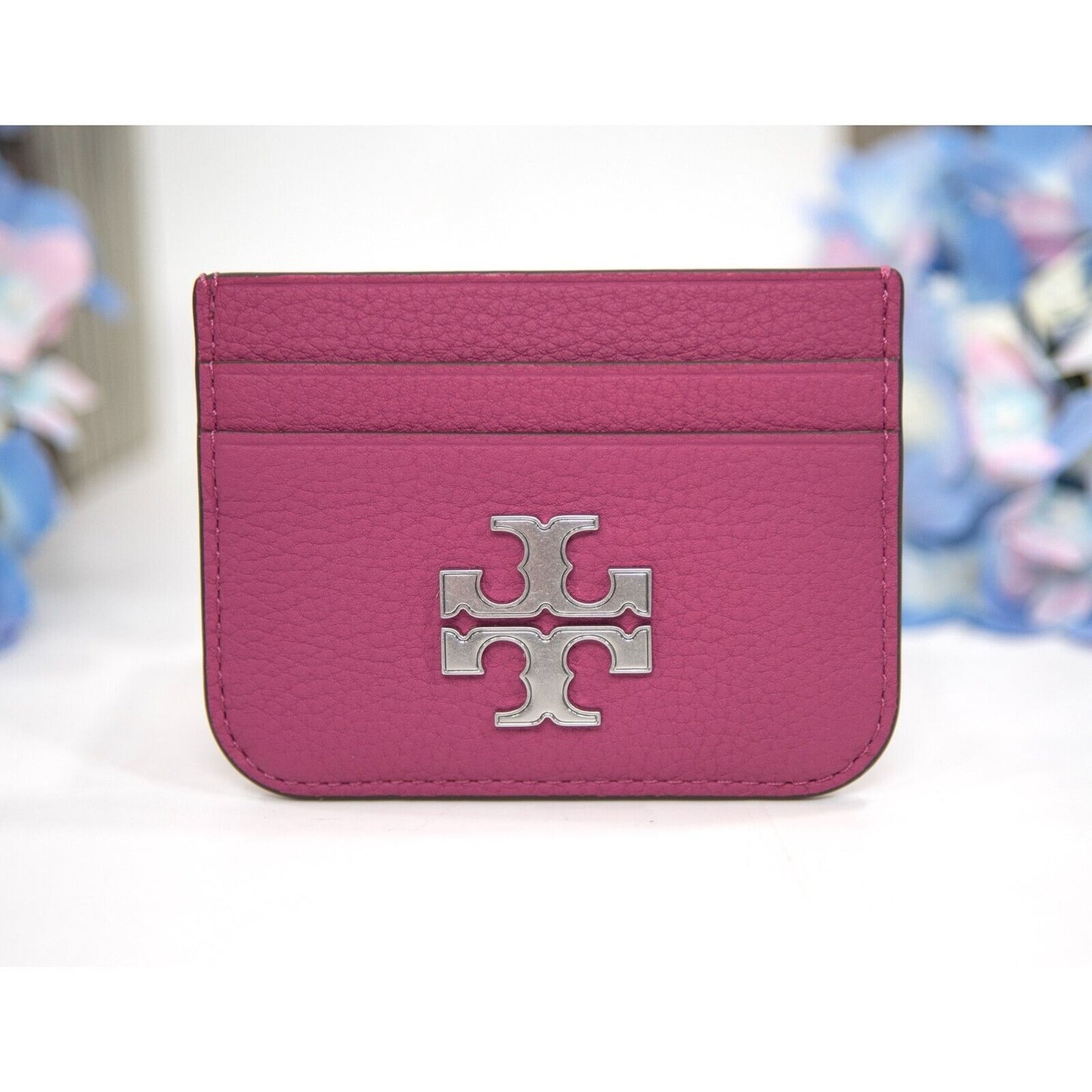 Tory Burch Plumberry Leather Eleanor Logo Card Case Mini Wallet NWT