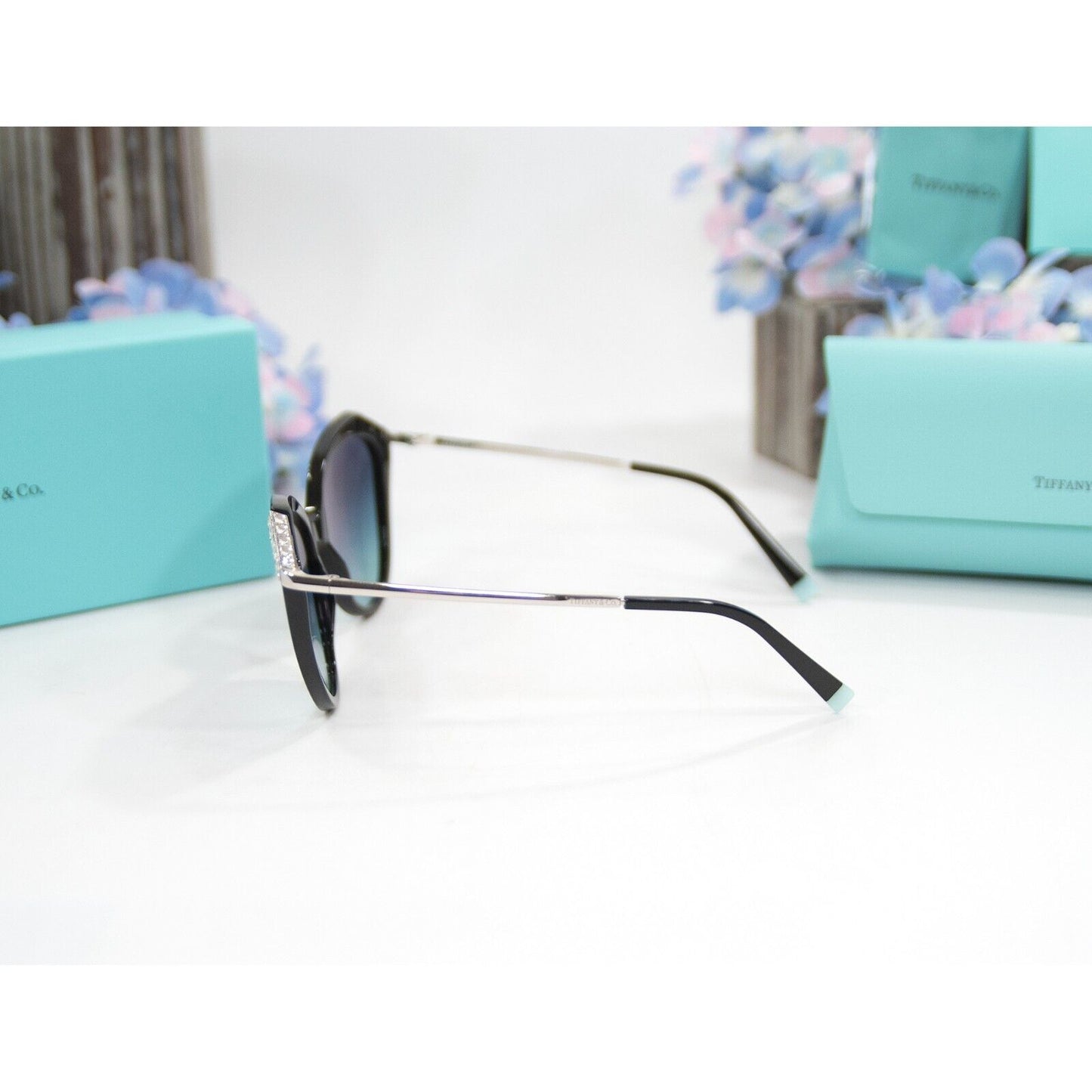 Tiffany & Co. TF4173B Black Frame Crystal Tiffany Blue Sunglasses NWT Case