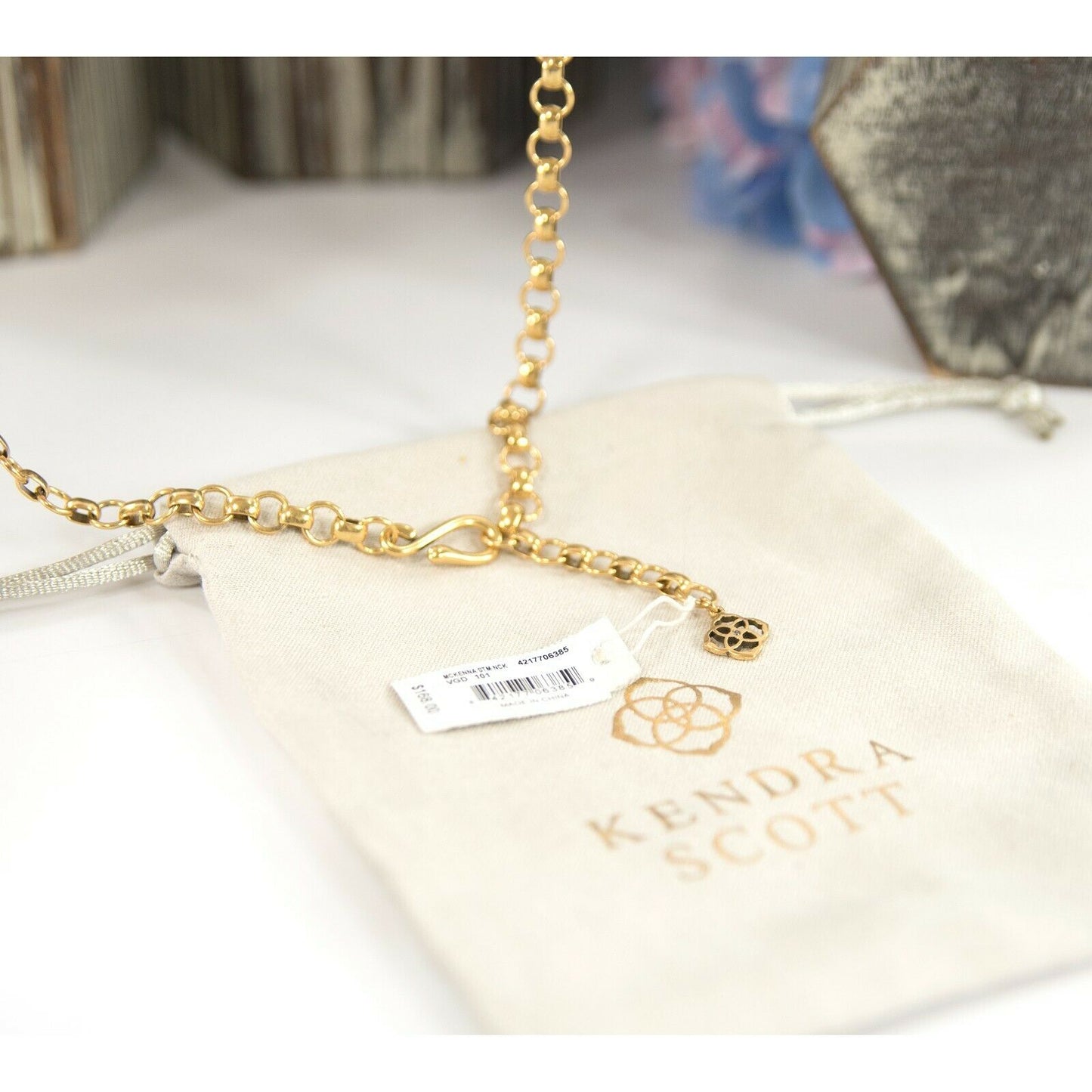 Kendra Scott McKenna White Abalone Gold Statement Necklace NWT