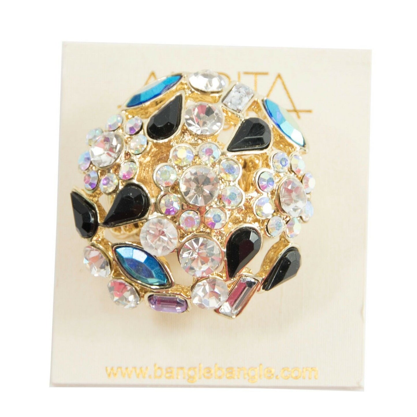 Amrita Singh Gold Crystal Havilland Stretch Cocktail Ring RC 47 NWT